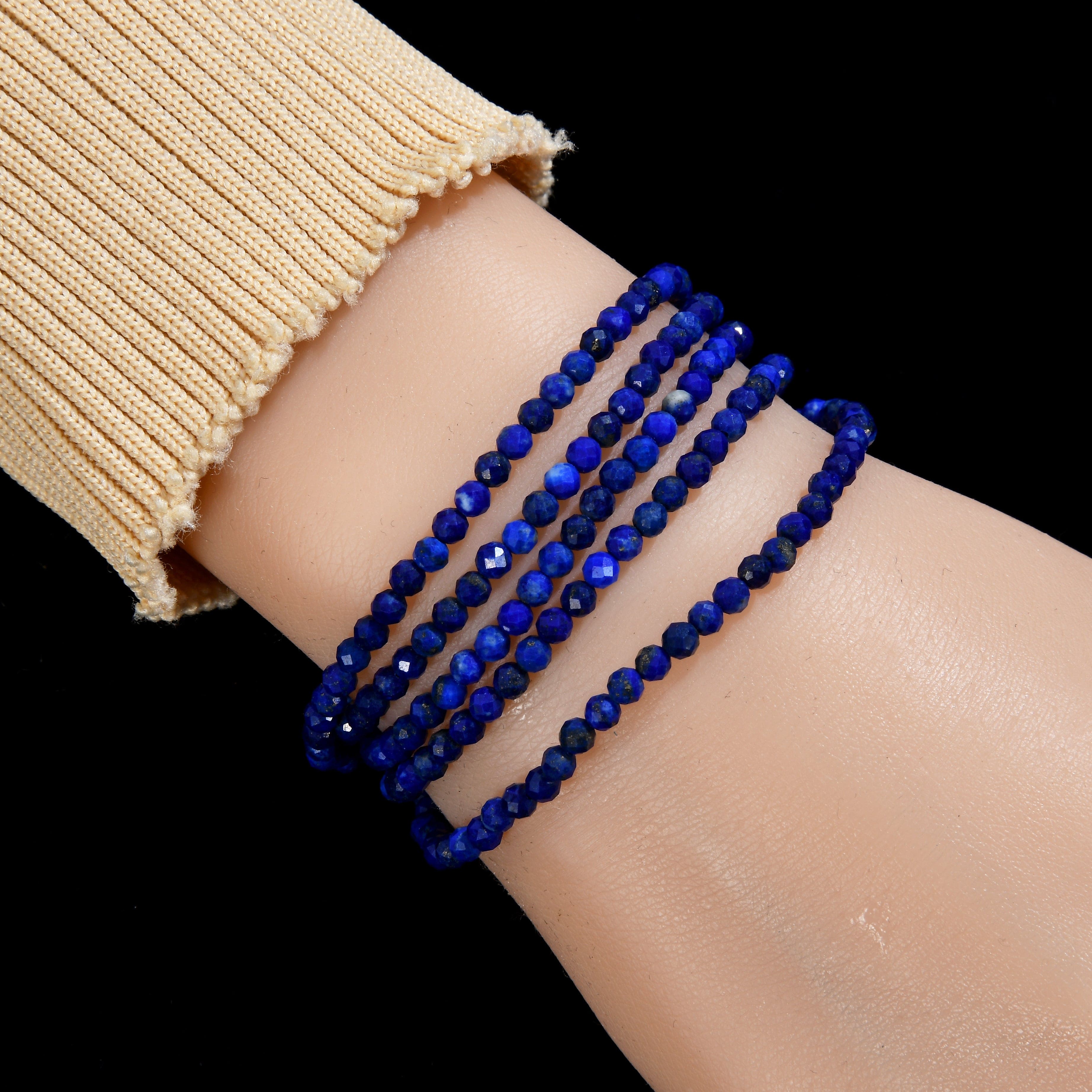 KALIFANO Gemstone Jewelry 3mm Lapis Faceted 31" Necklace / Multi Wrap Bracelet N3-79G-LP