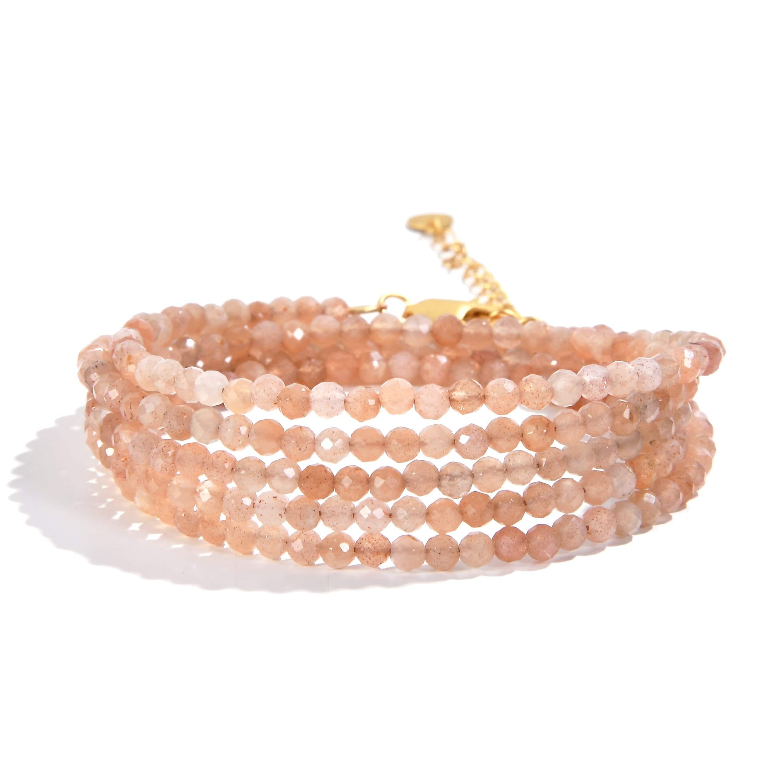 KALIFANO Gemstone Jewelry 3mm Peach Moonstone Faceted 31" Necklace / Multi Wrap Bracelet N3-79G-PM