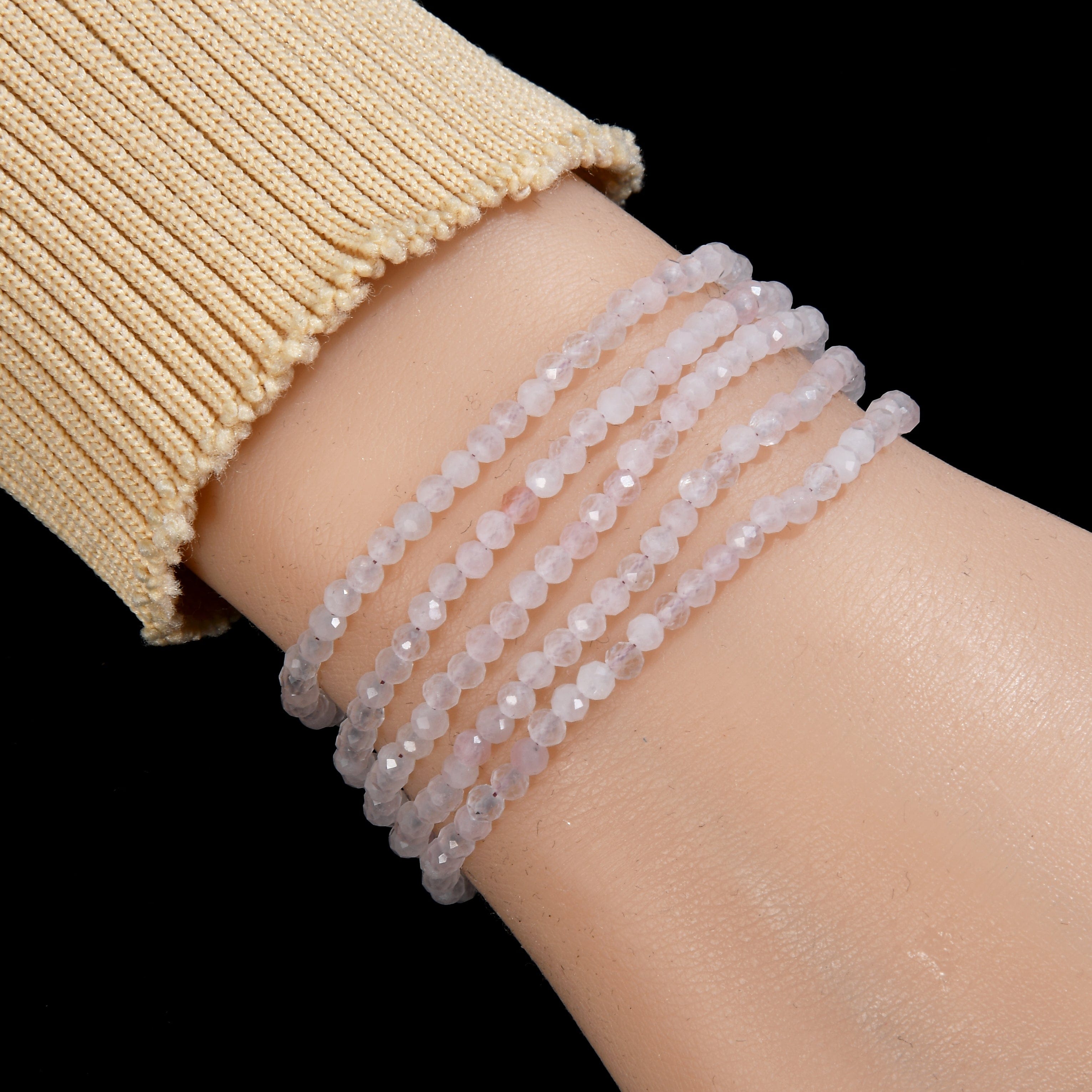 KALIFANO Gemstone Jewelry 3mm Rose Quartz Faceted 31" Necklace / Multi Wrap Bracelet N3-79S-RQ