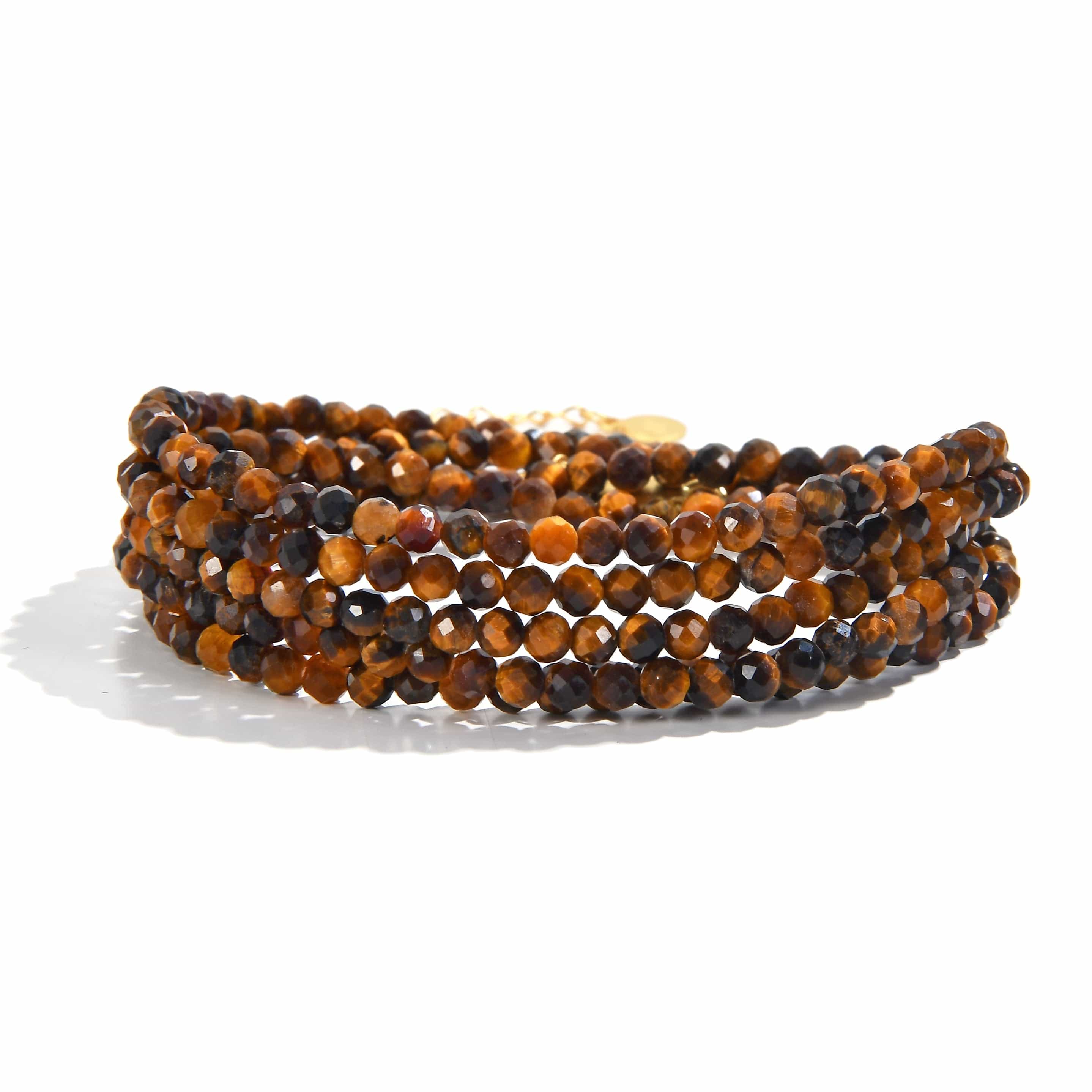 KALIFANO Gemstone Jewelry 3mm Tiger Eye Faceted 31" Necklace / Multi Wrap Bracelet N3-79G-TE