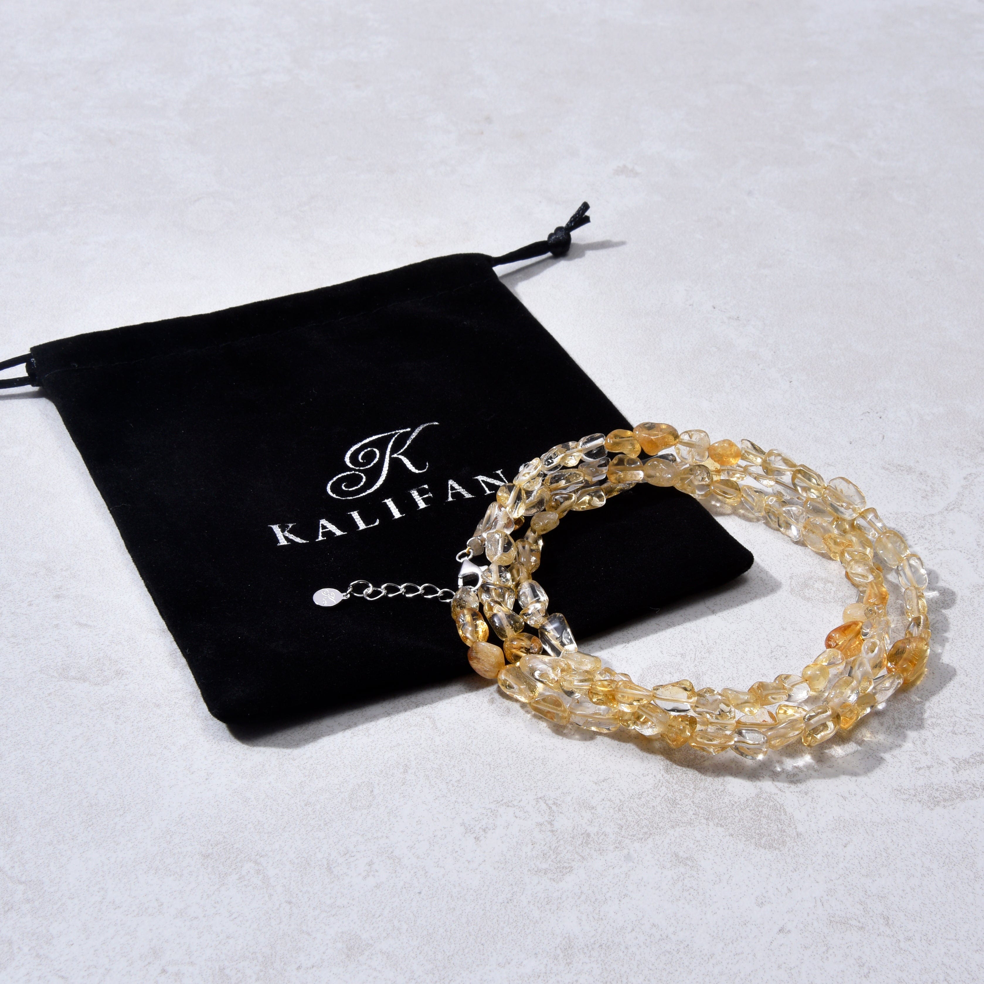 KALIFANO Gemstone Jewelry 8mm Citrine 30" Necklace / Multi wrap Bracelet N77-CT