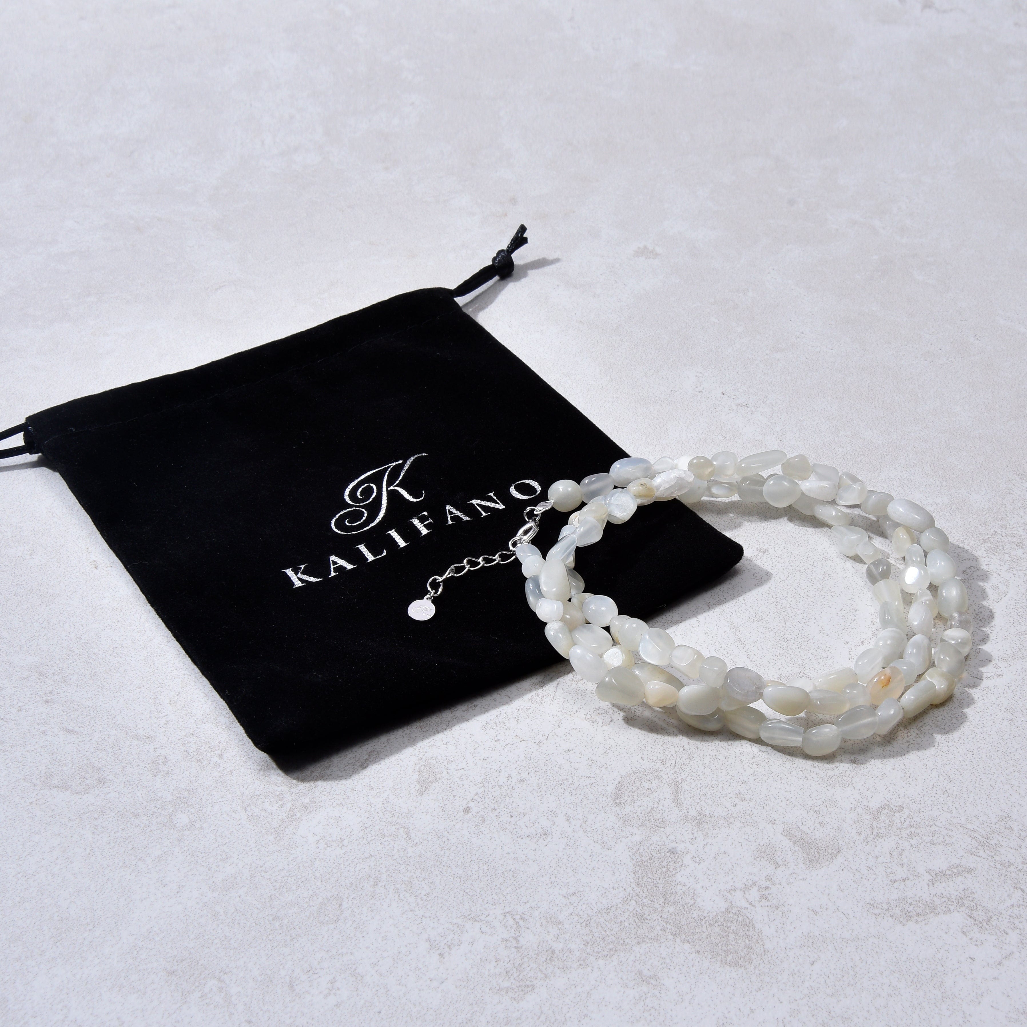 KALIFANO Gemstone Jewelry 8mm Moonstone Opalite 30" Necklace / Multi wrap Bracelet N77-MS