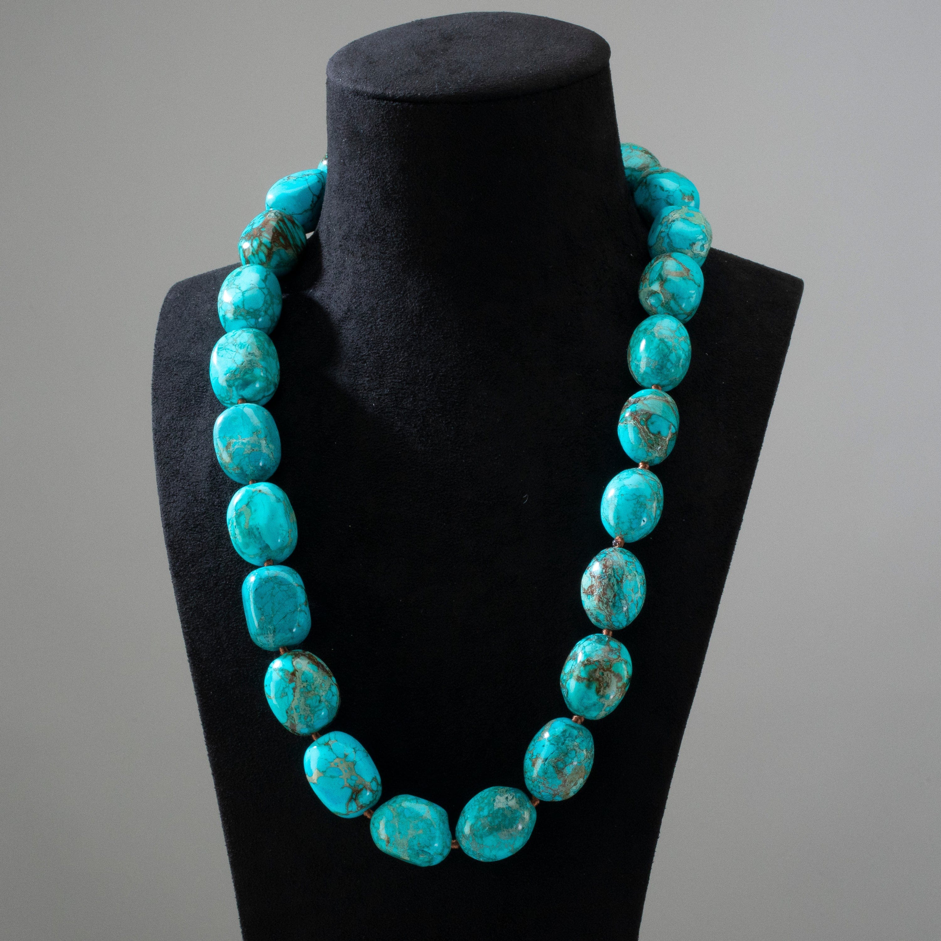 KALIFANO Gemstone Jewelry King Howlite Turquoise 25 mm Beads 28 in Necklace KTN-71