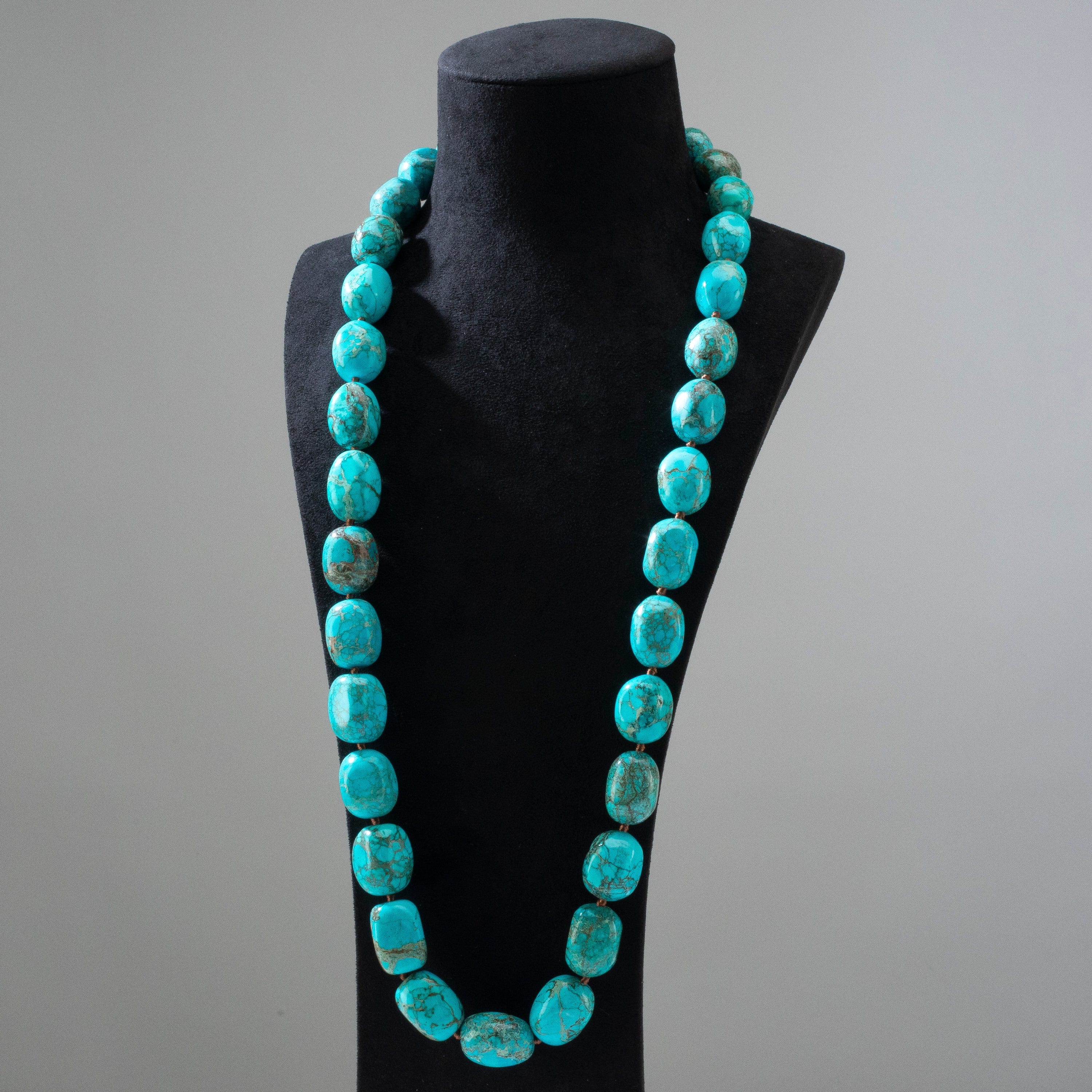 KALIFANO Gemstone Jewelry King Howlite Turquoise 25 mm Beads 37 in Necklace KTN-94