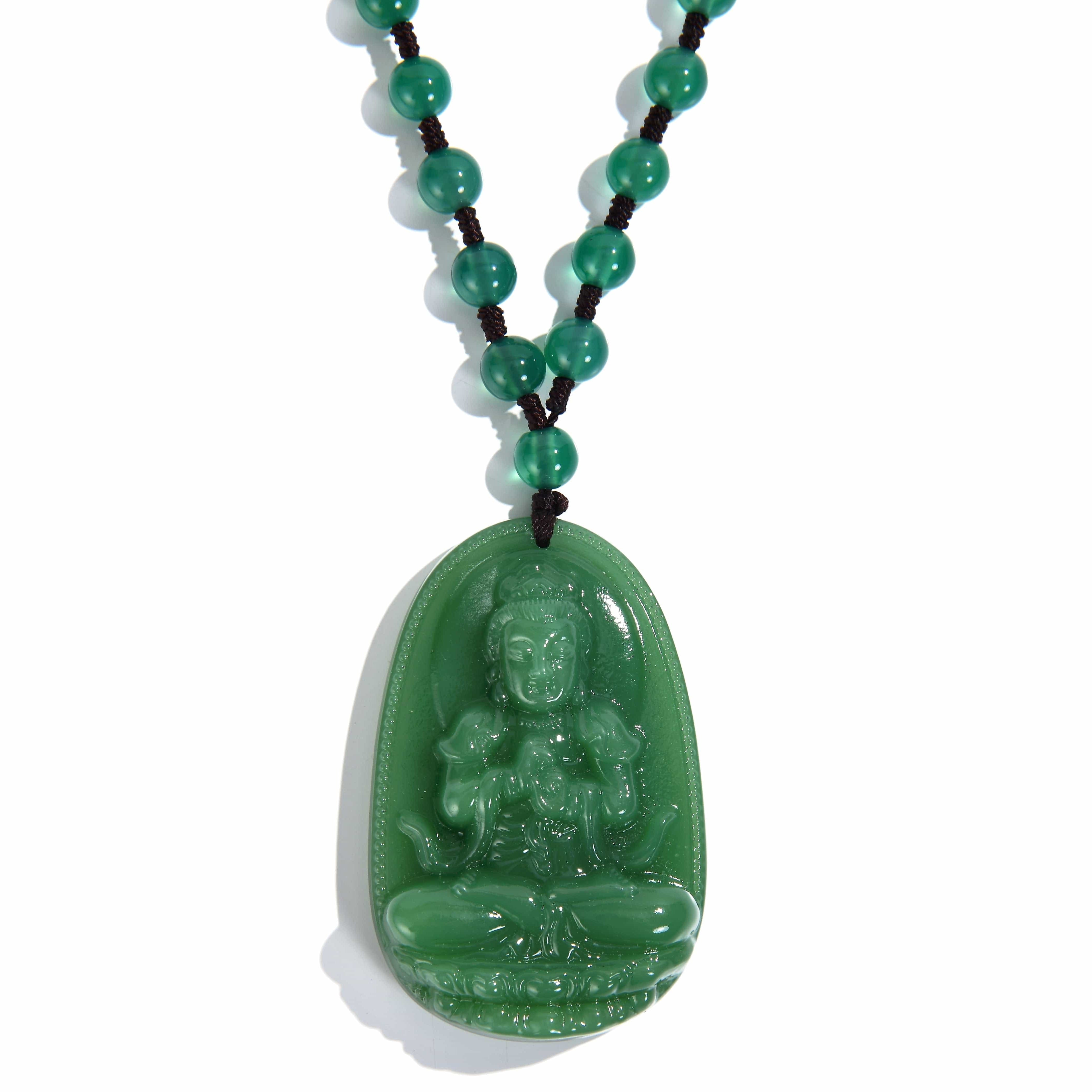 KALIFANO Gemstone Necklaces Aventurine Buddha Amulet Gemstone Necklace - 24" WHITE-BUD-AV