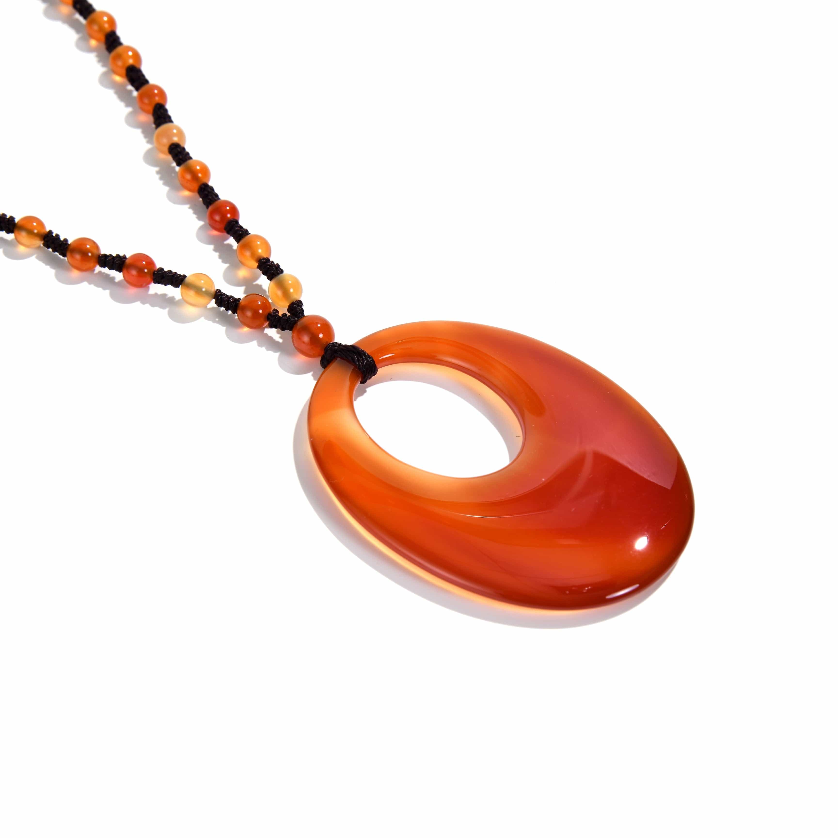 KALIFANO Gemstone Necklaces Carnelian Amulet Gemstone Necklace - 24" WHITE-OVAL-CR