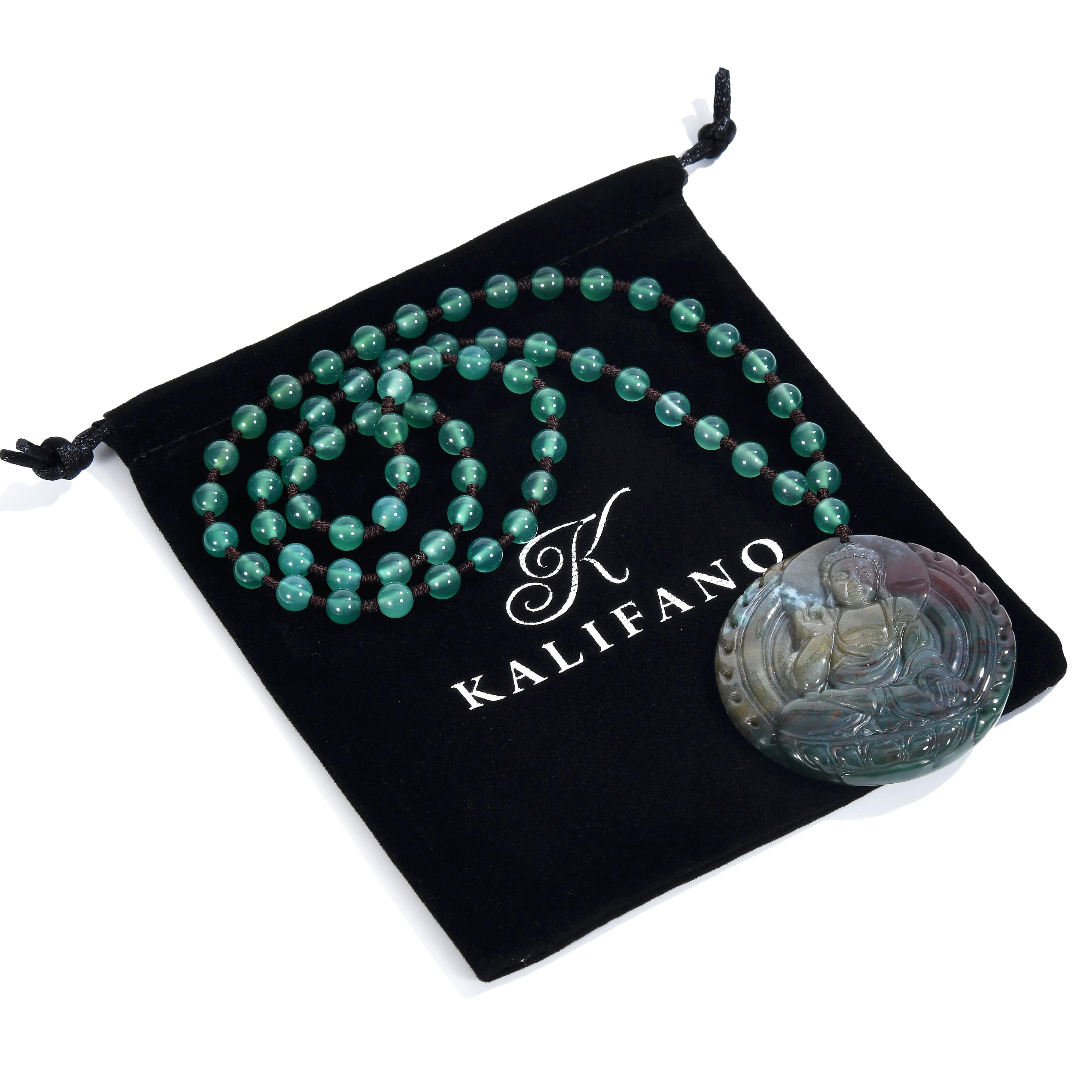 KALIFANO Gemstone Necklaces Indian Agate Budha Amulet Gemstone Necklace - 24" WHITE-BUD-IAG