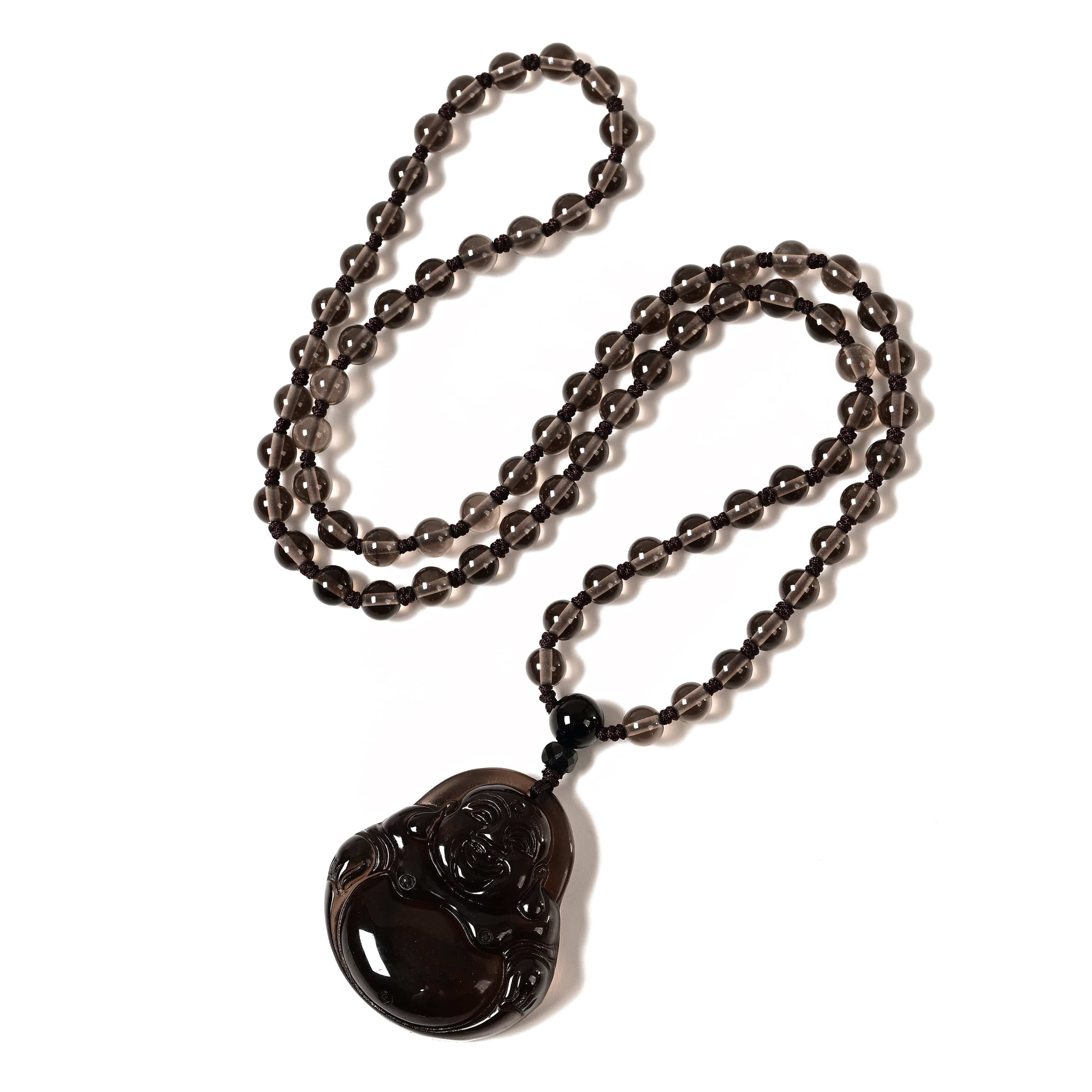 KALIFANO Gemstone Necklaces Obsidian Happy Buddha Necklace OBD-OB