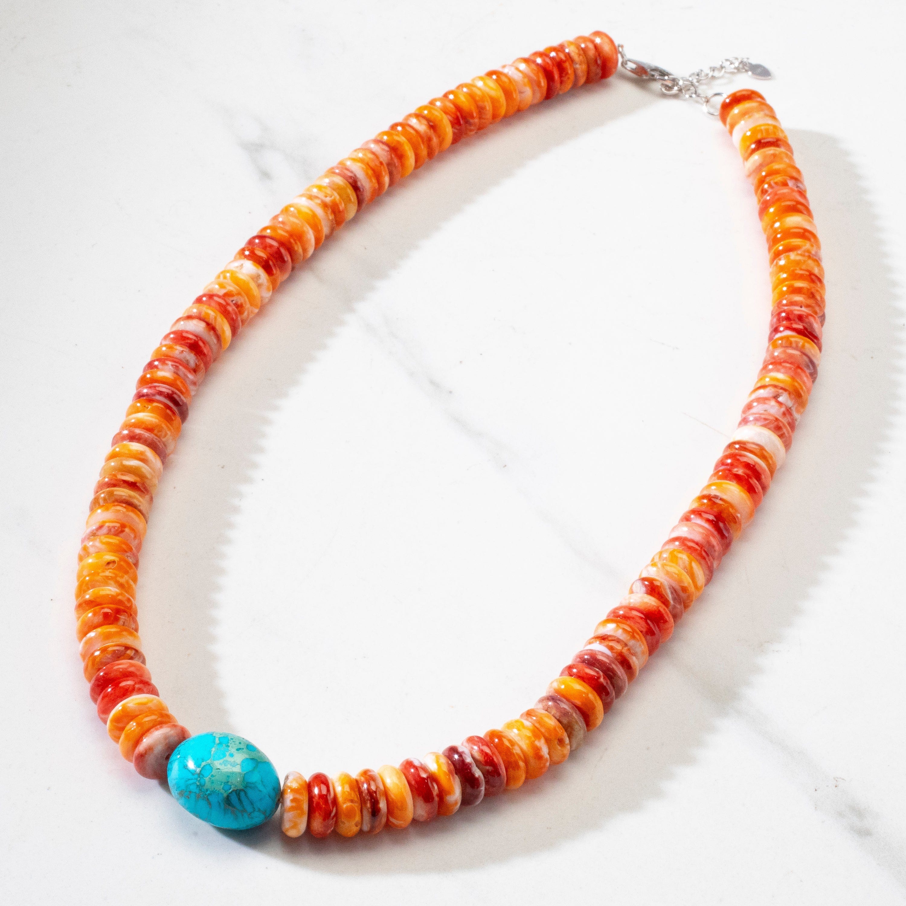 KALIFANO Gemstone Necklaces Spiny Oyster Shell & King Howlite Turquoise Necklace - 21" SKTN-10+13x18