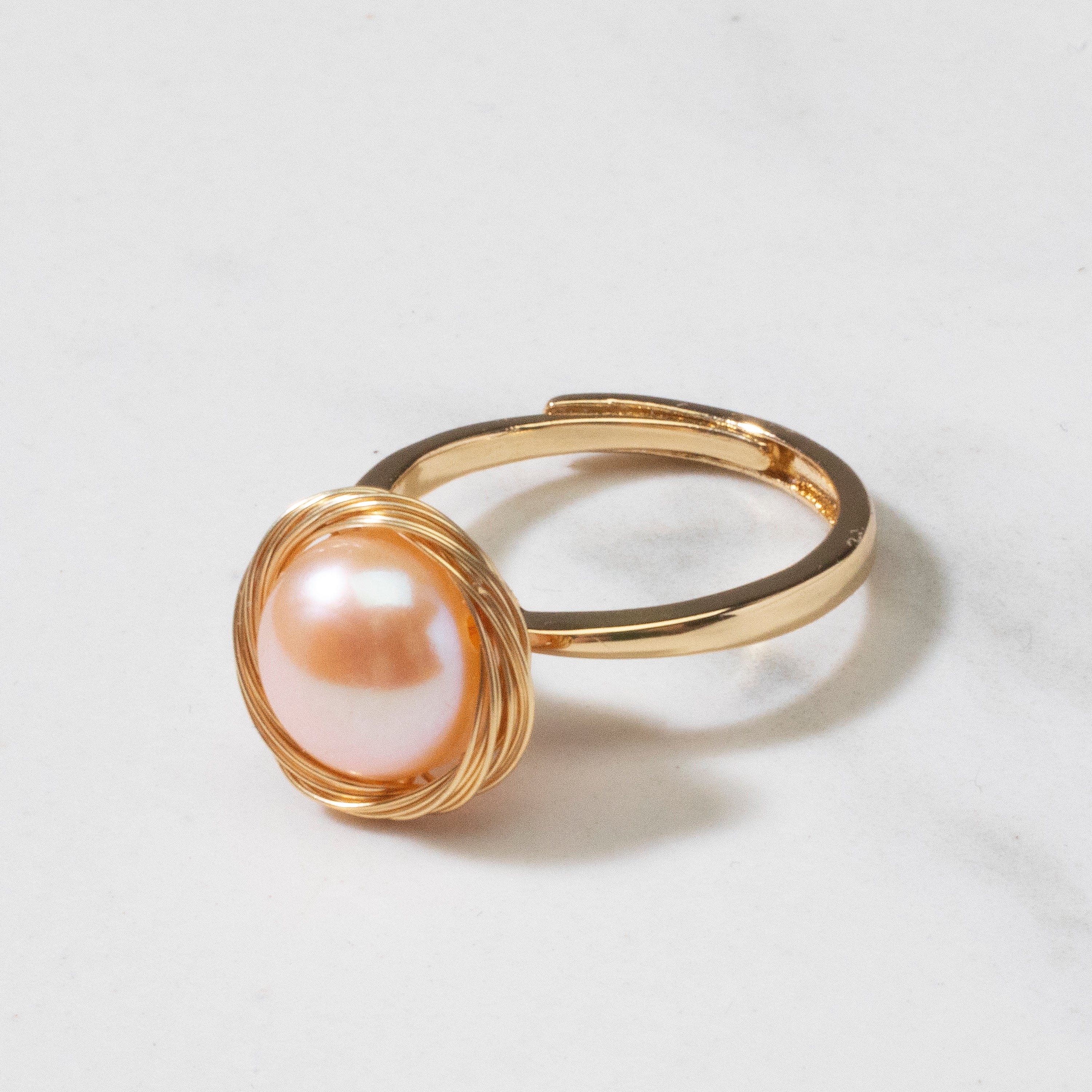 KALIFANO Gemstone Rings Fresh Water Pearl and Braided Brass Adjustable Ring - Pink BPR-P