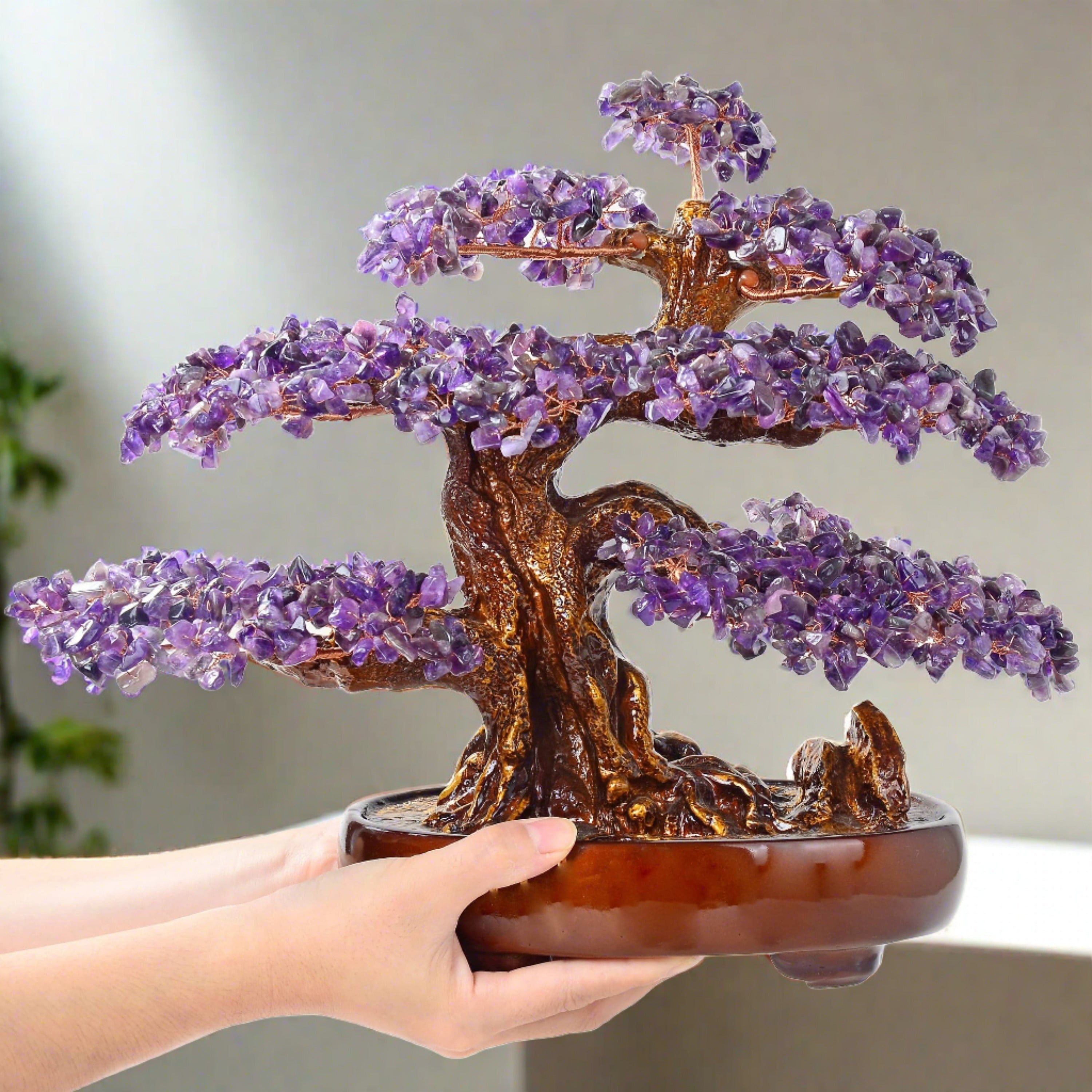 Kalifano Gemstone Trees Amethyst Bonsai Tree of Life with 1,251 Natural Gemstones K9150N-AM