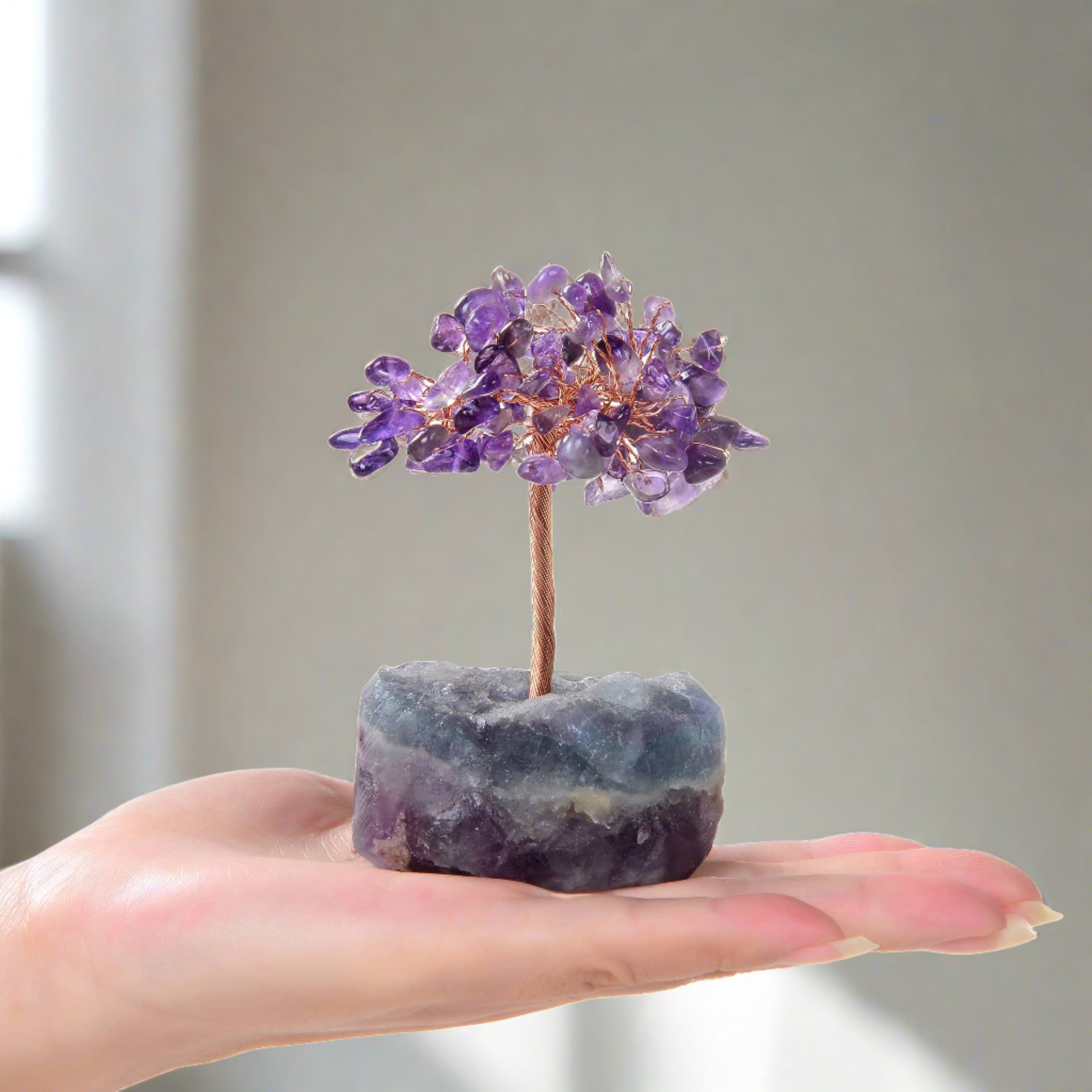 Kalifano Gemstone Trees Amethyst Natural Gemstone Tree of Life with Fluorite Base K913F-AM