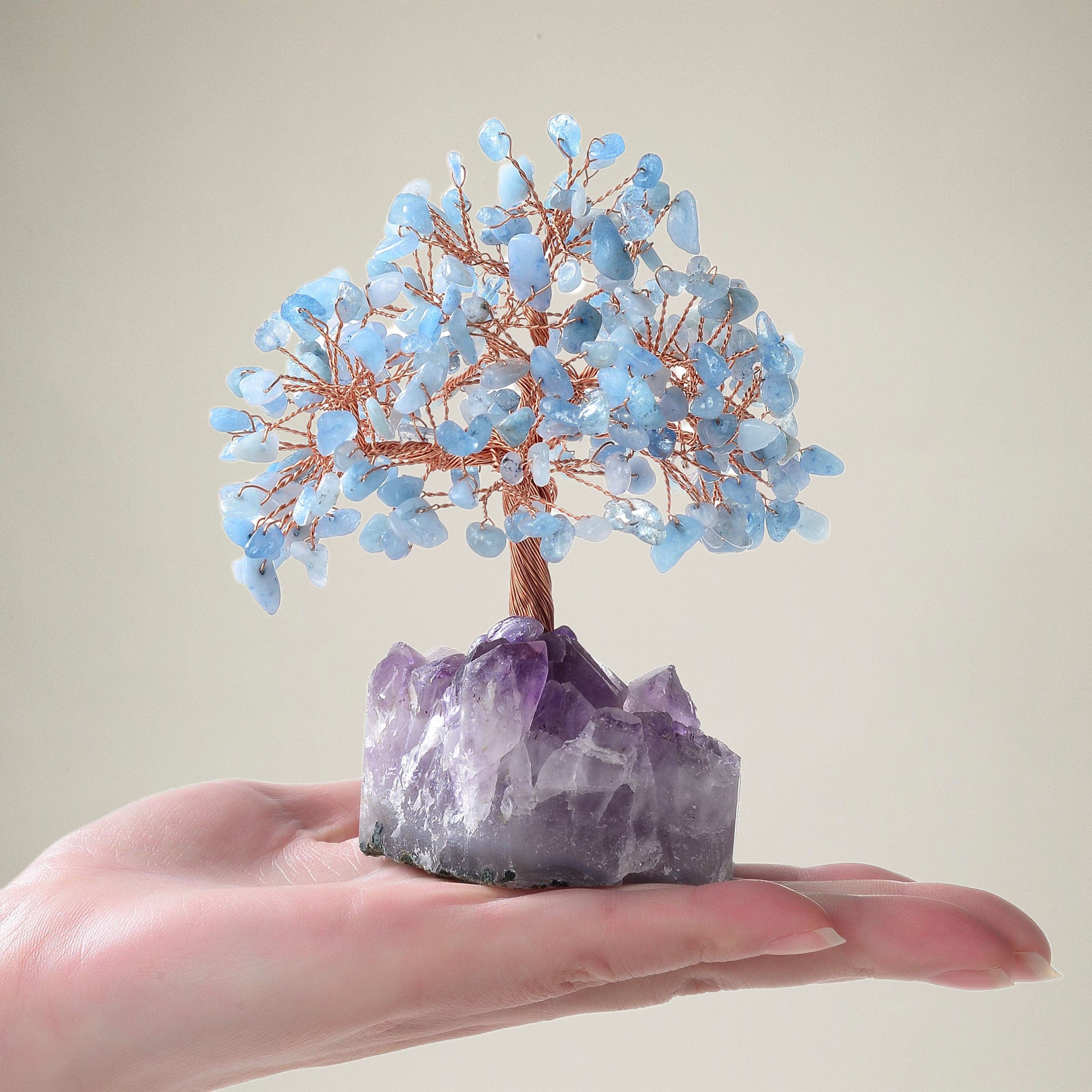 Kalifano Gemstone Trees Aquamarine Natural Gemstone Tree of Life with Amethyst Geode Base K946-AQ