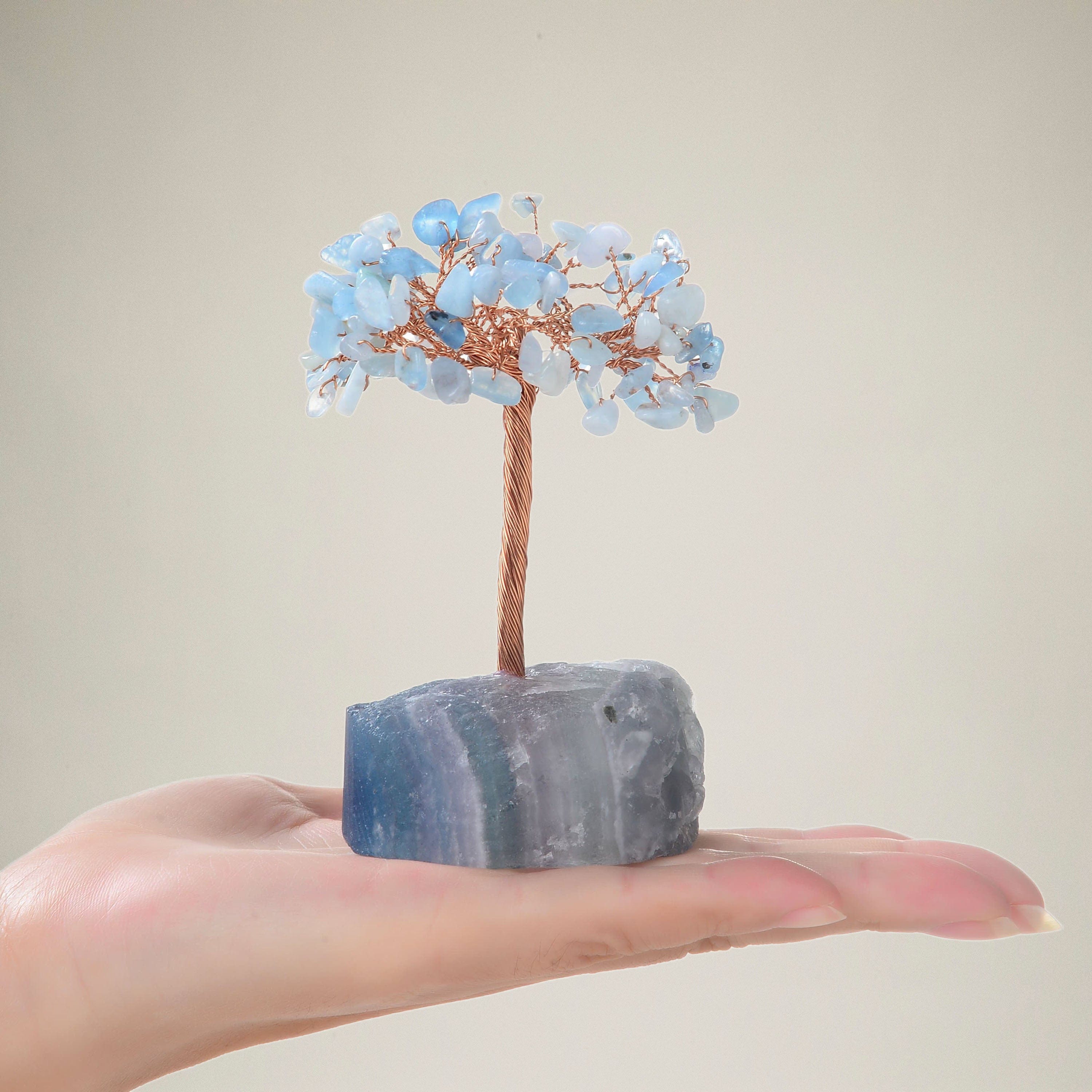 Kalifano Gemstone Trees Aquamarine Natural Gemstone Tree of Life with Fluorite Base K913F-AQ