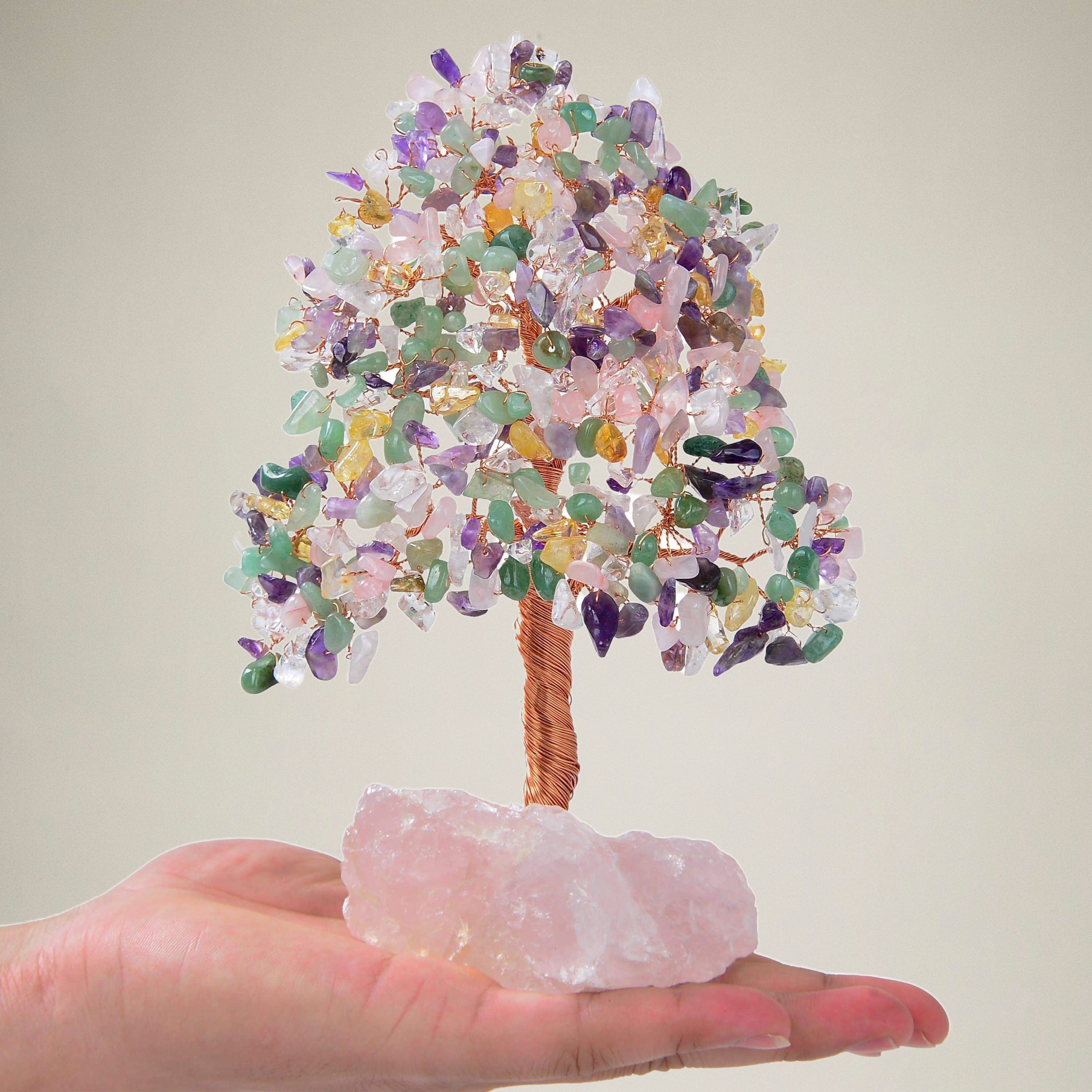 Kalifano Gemstone Trees Bonsai Tree of Life on Rose Quartz Base with 414 Crystals K965R-MT