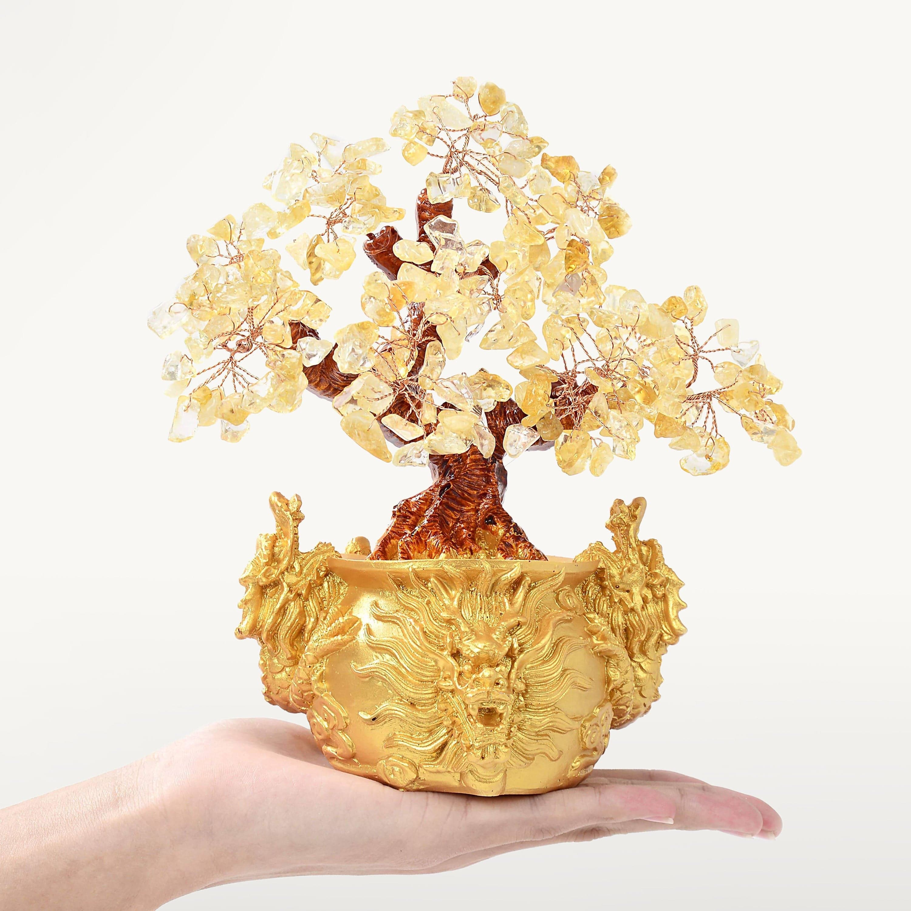 Kalifano Gemstone Trees Citrine Natural Gemstone Tree of Life  with Dragon Base K940DB-CT