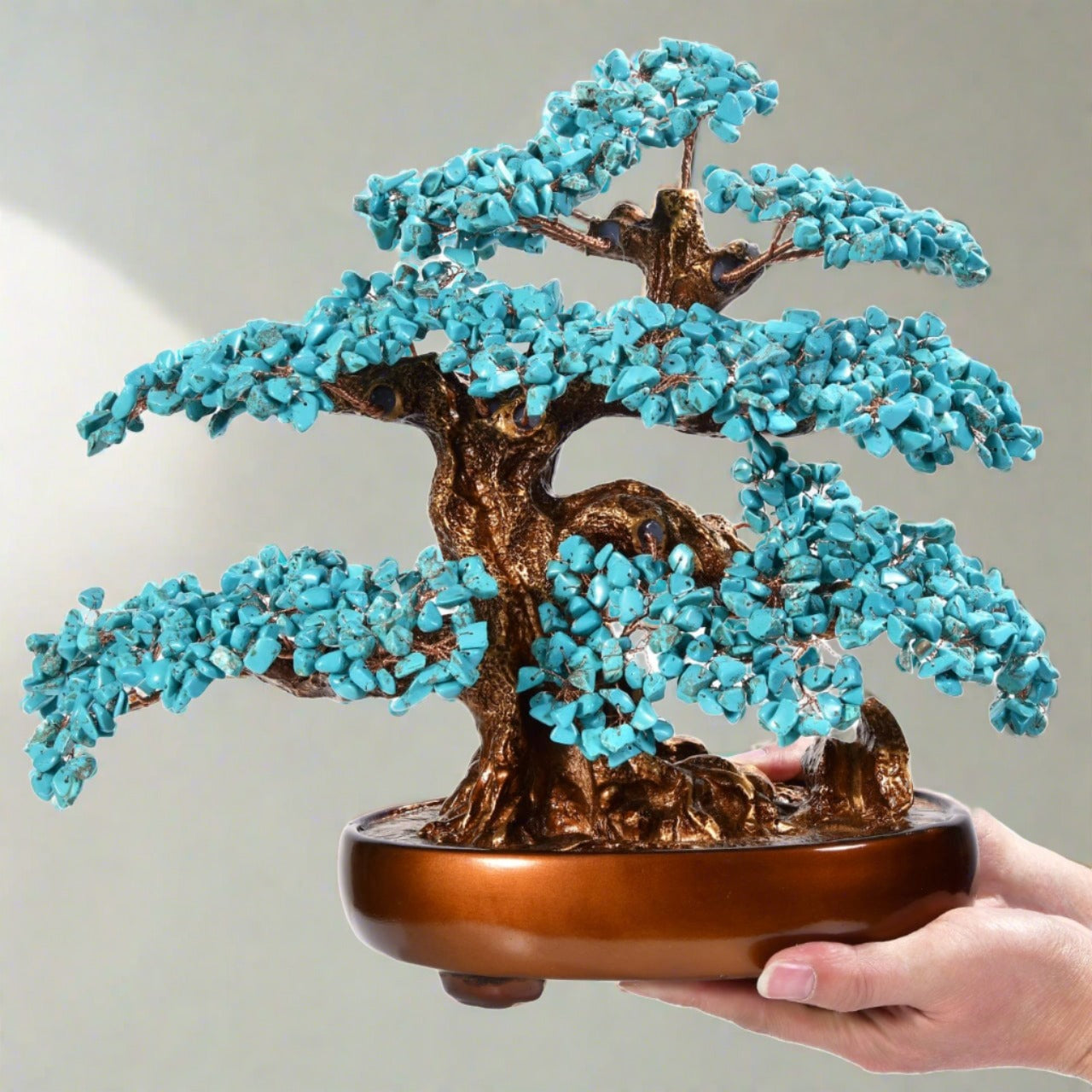 Kalifano Gemstone Trees Howlite Turquoise Bonsai Tree of Life with 1,251 Natural Gemstones K9150N-TQ