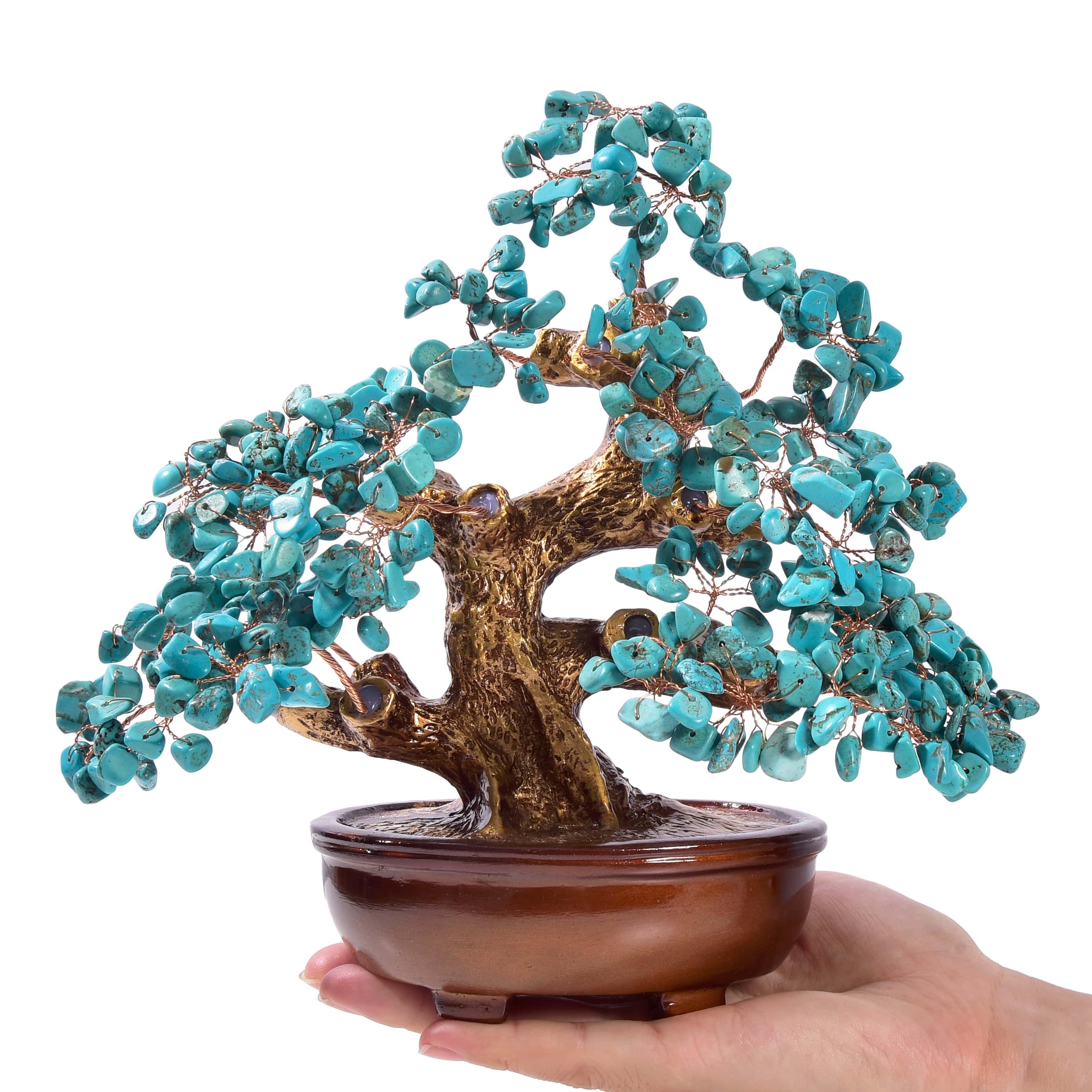 Kalifano Gemstone Trees Howlite Turquoise Gemstone Tree of Life with 360 Natural Gemstones K944-TQ