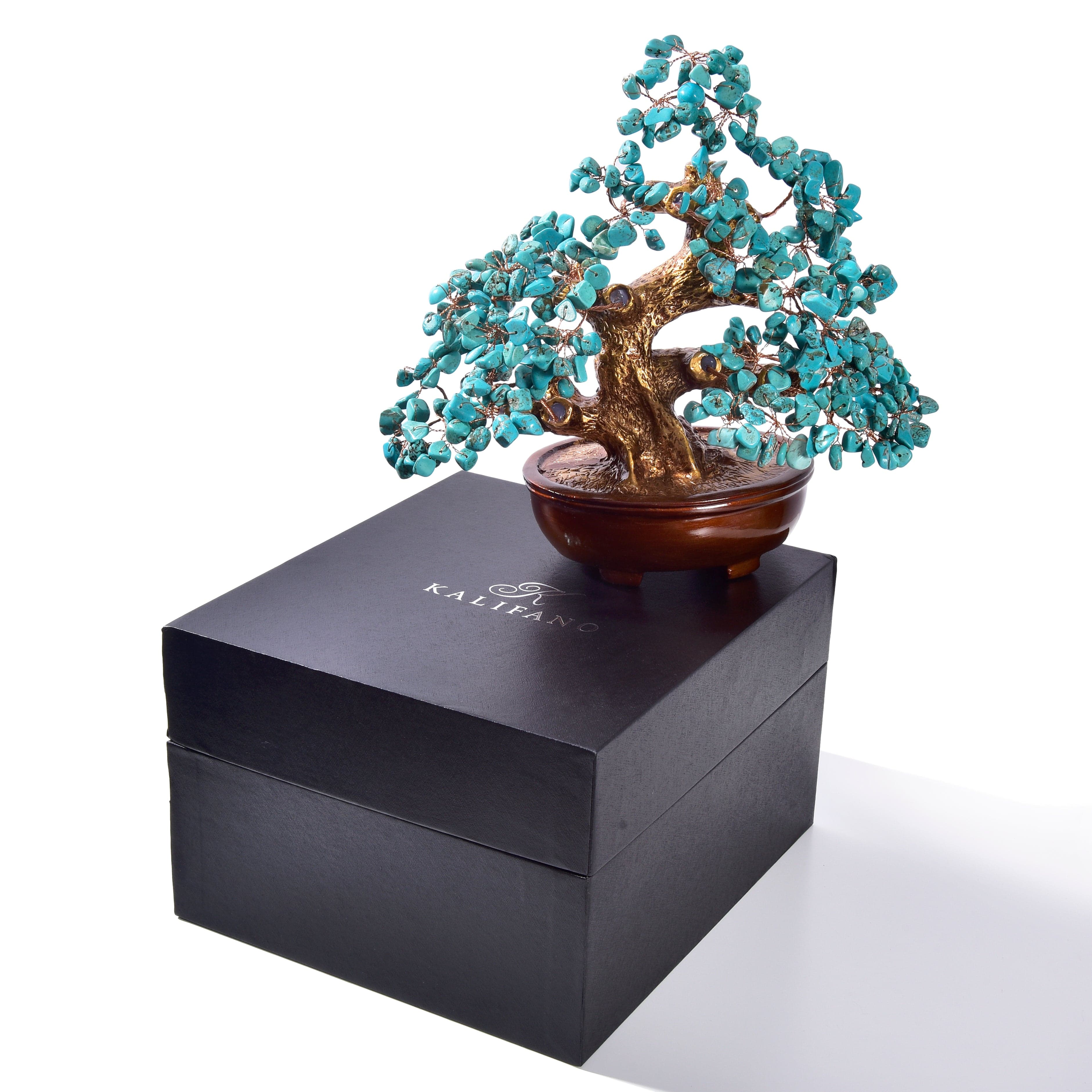 Kalifano Gemstone Trees Howlite Turquoise Gemstone Tree of Life with 360 Natural Gemstones K944-TQ