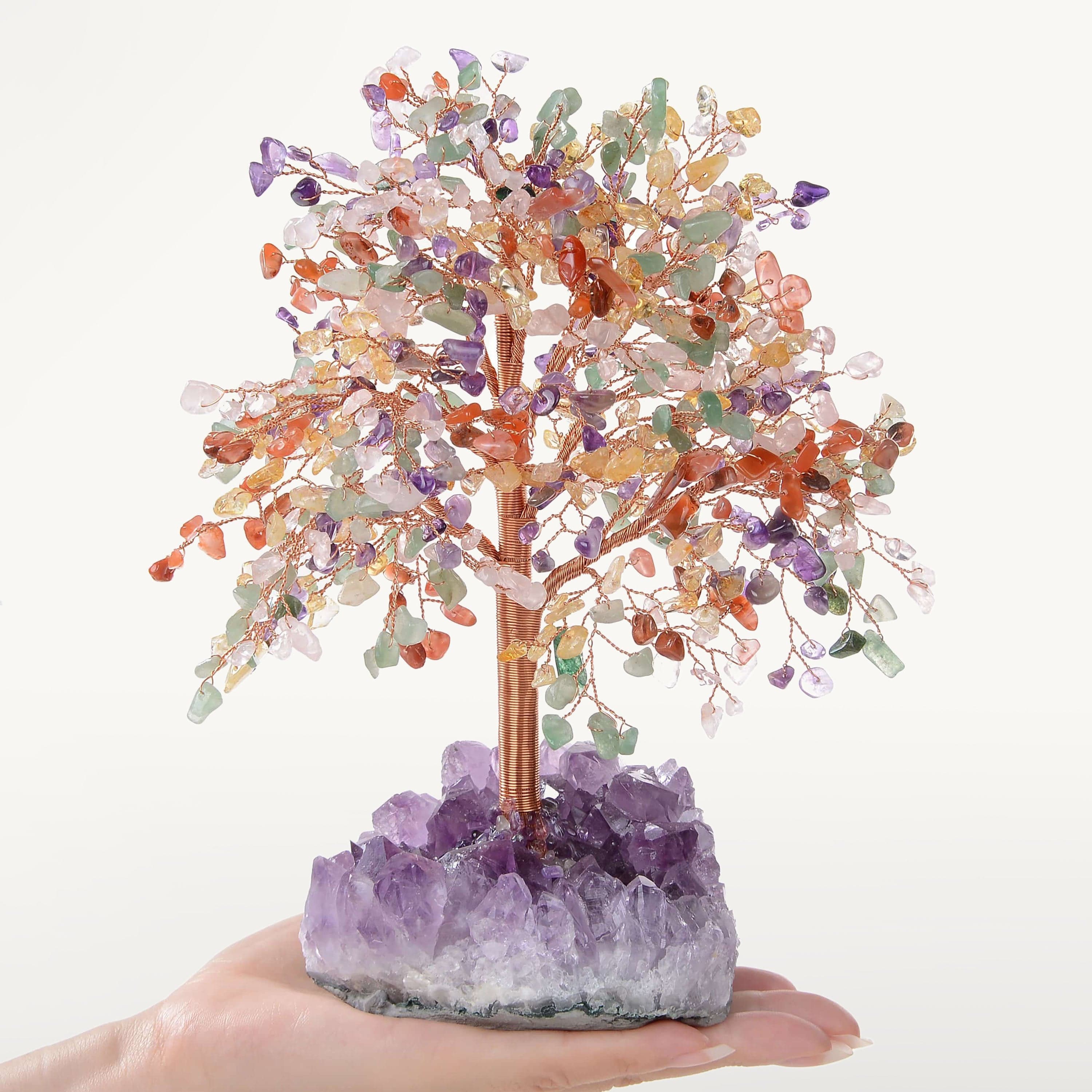 Kalifano Gemstone Trees Multi-Gemstone Tree of Life on Amethyst Geode Base with 728 Natural Stones K9365AG-MT