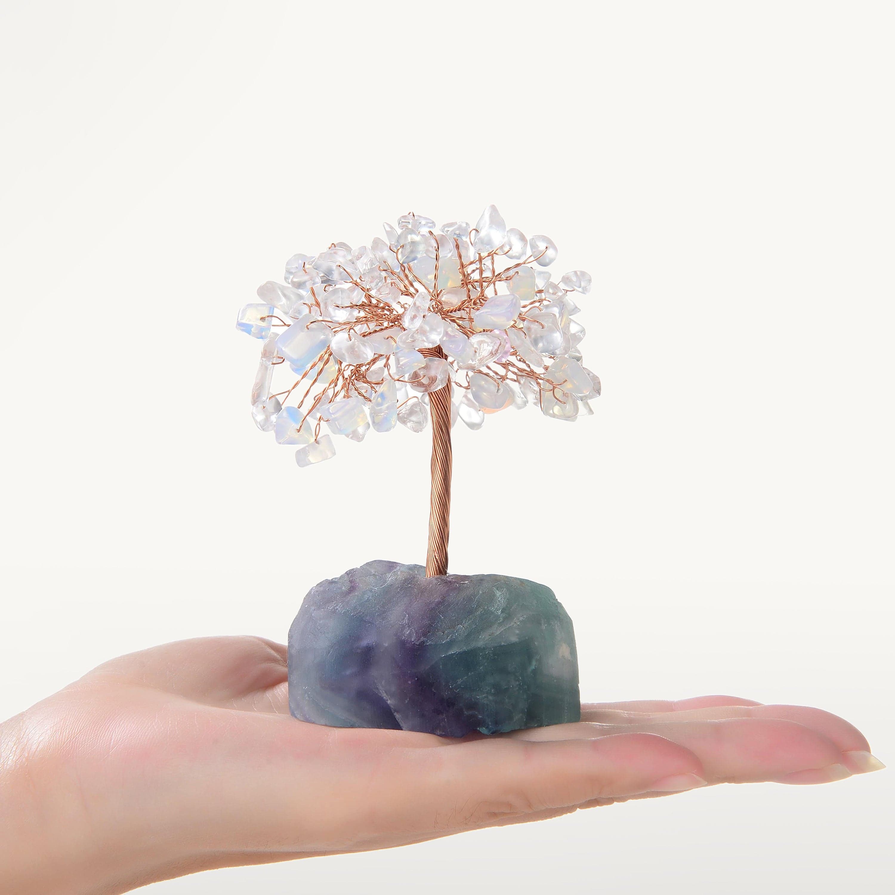 Kalifano Gemstone Trees Opalite Moonstone and Quartz Gemstone Tree of Life with Fluorite Base K913F-MS