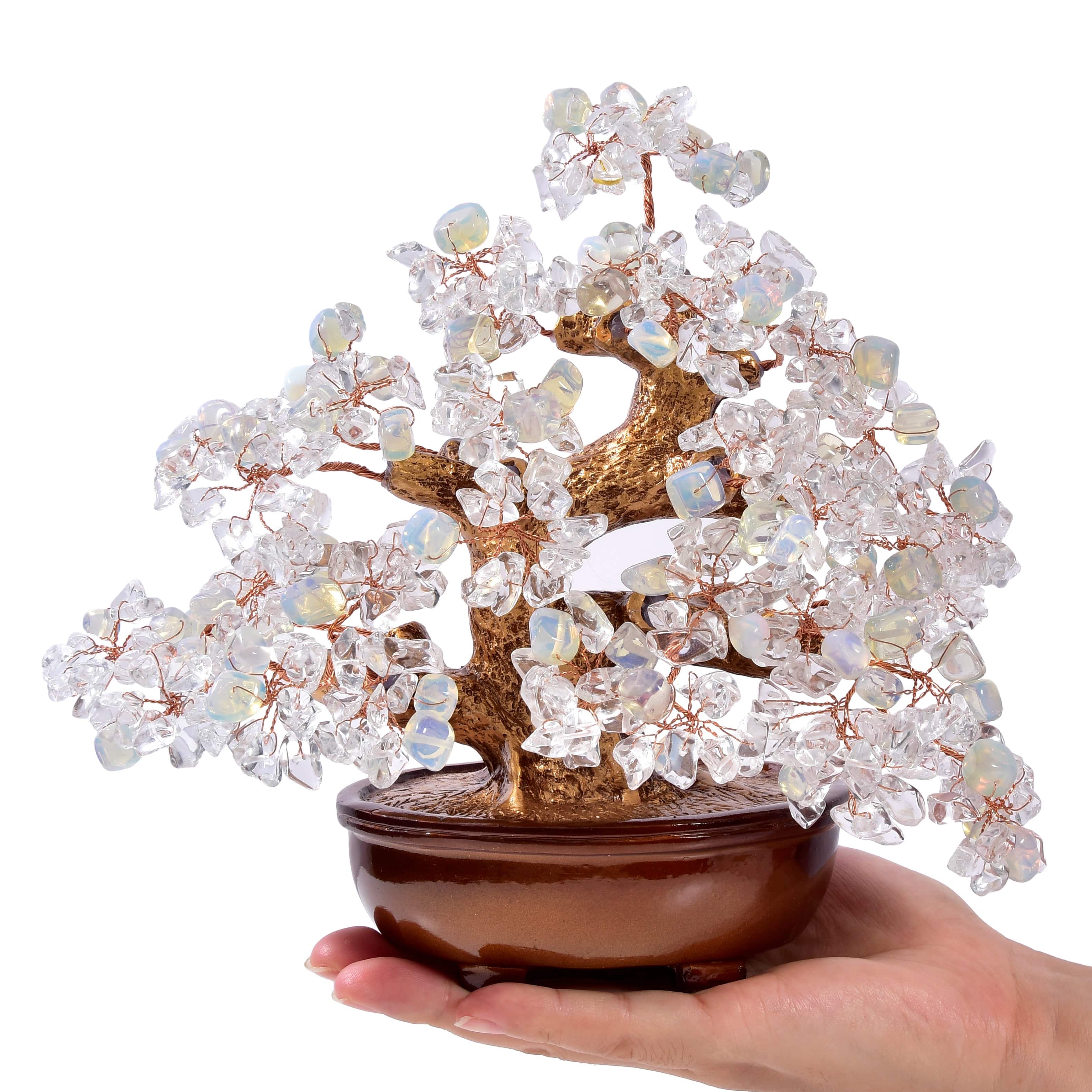 Kalifano Gemstone Trees Opalite Moonstone & Quartz Gemstone Tree of Life with 360 Natural Gemstones K944-MS