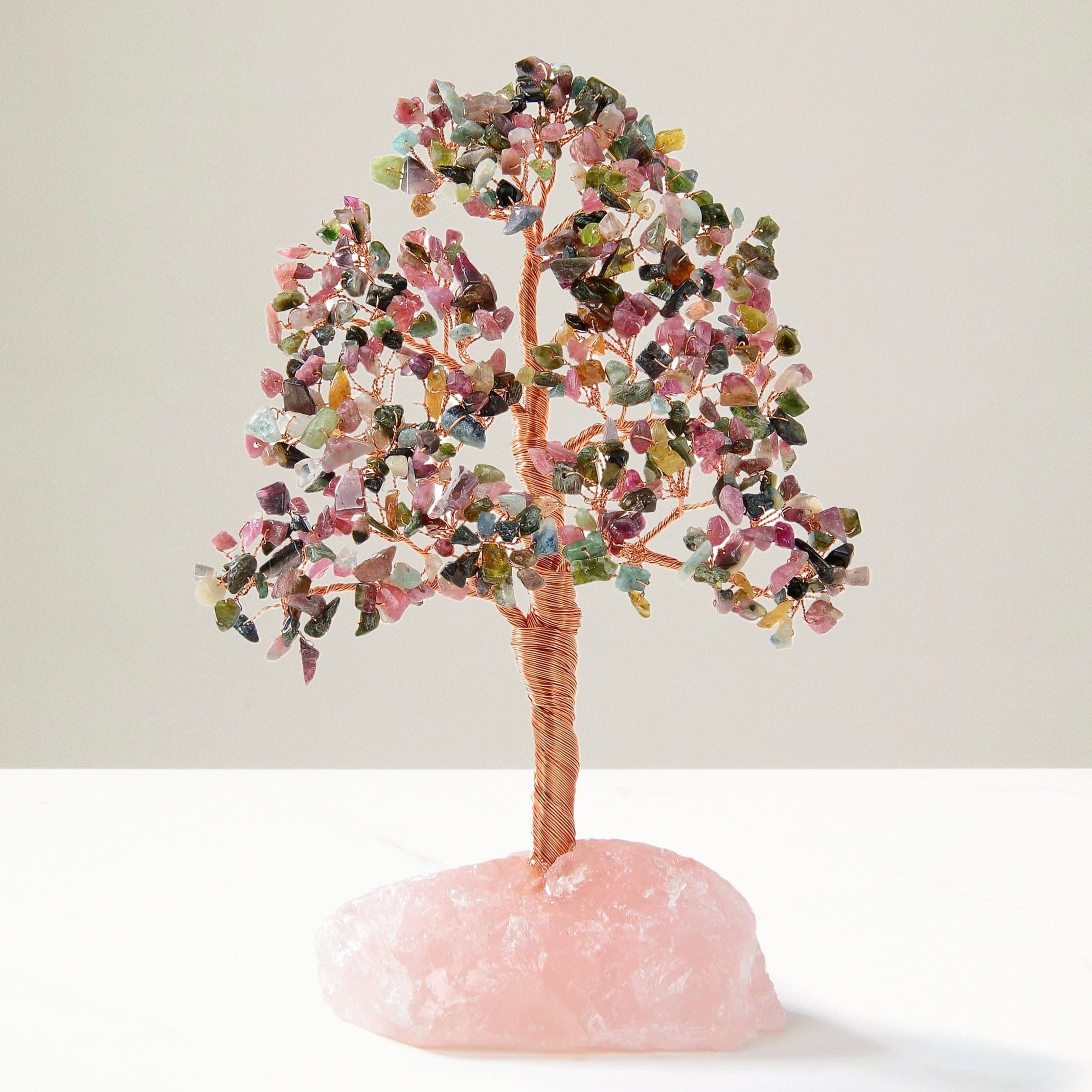 Kalifano Gemstone Trees Tourmaline Tree of Life on Rose Quartz Base with 414 Natural Gemstones K980R-TR