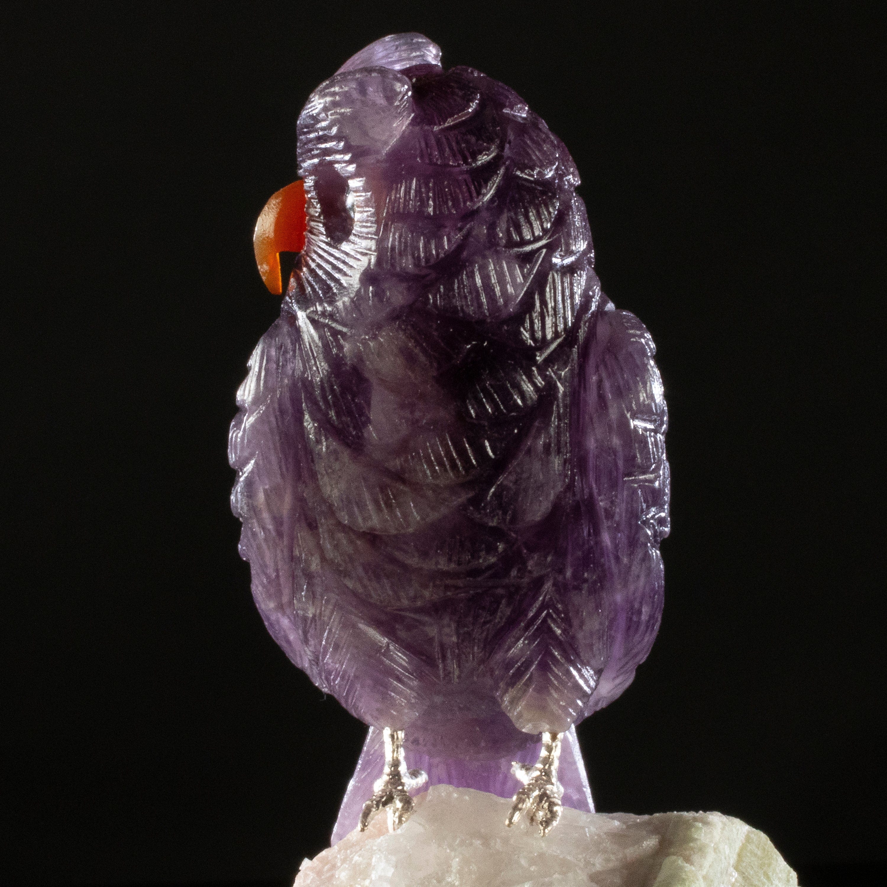 Kalifano Love Birds Carvings Amethyst Owl Love Bird Carving on Tourmaline Base LB.A129.008