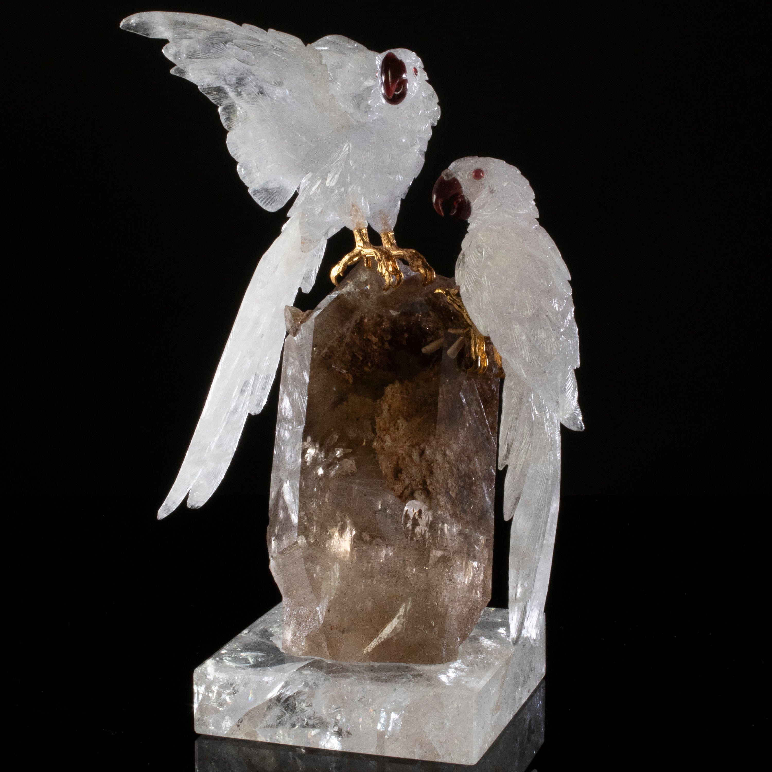 Kalifano Love Birds Carvings Blue Quartz Macaw Couple Love Birds Carving on Phantom Quartz Base LB.11247.001