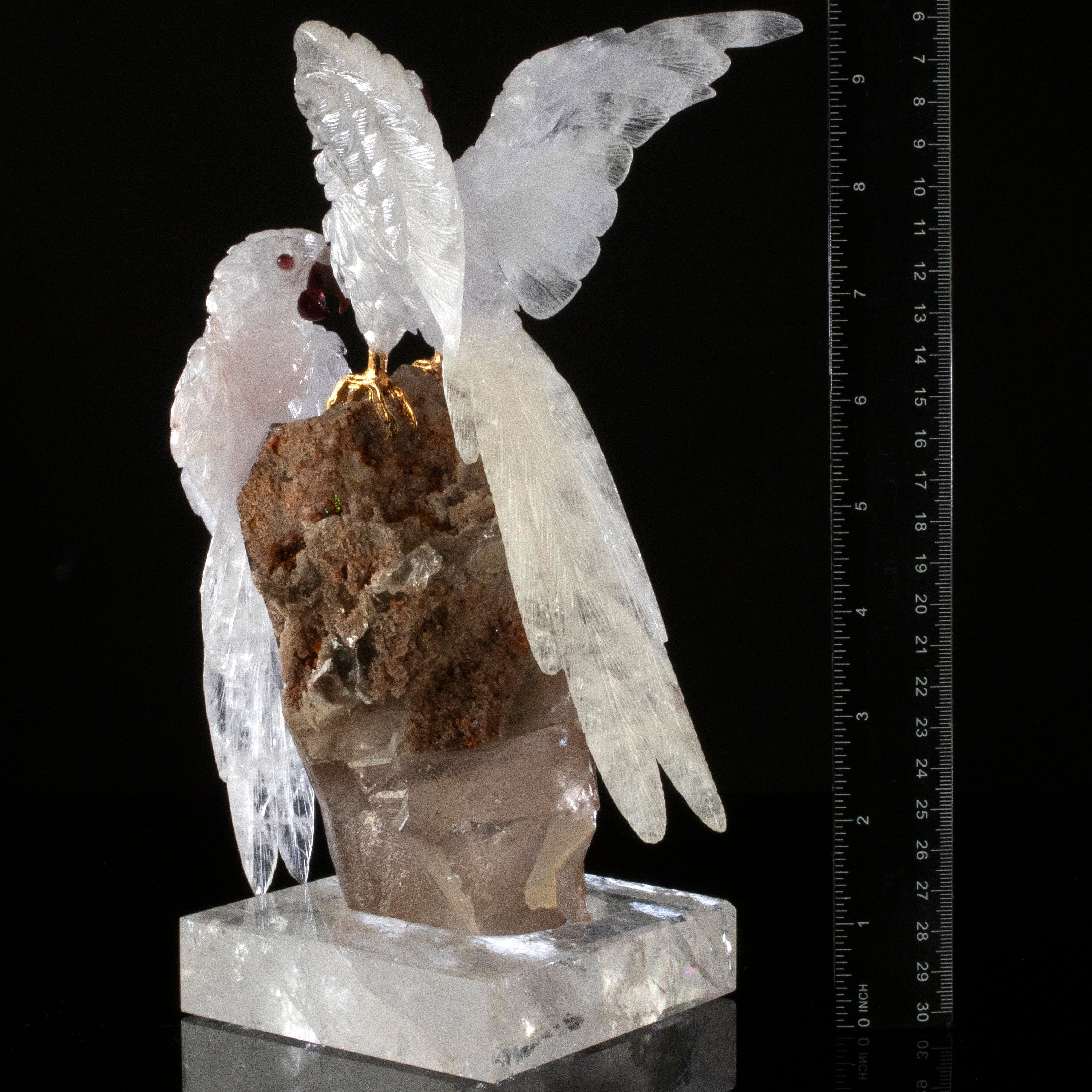 Kalifano Love Birds Carvings Blue Quartz Macaw Couple Love Birds Carving on Phantom Quartz Base LB.11247.001