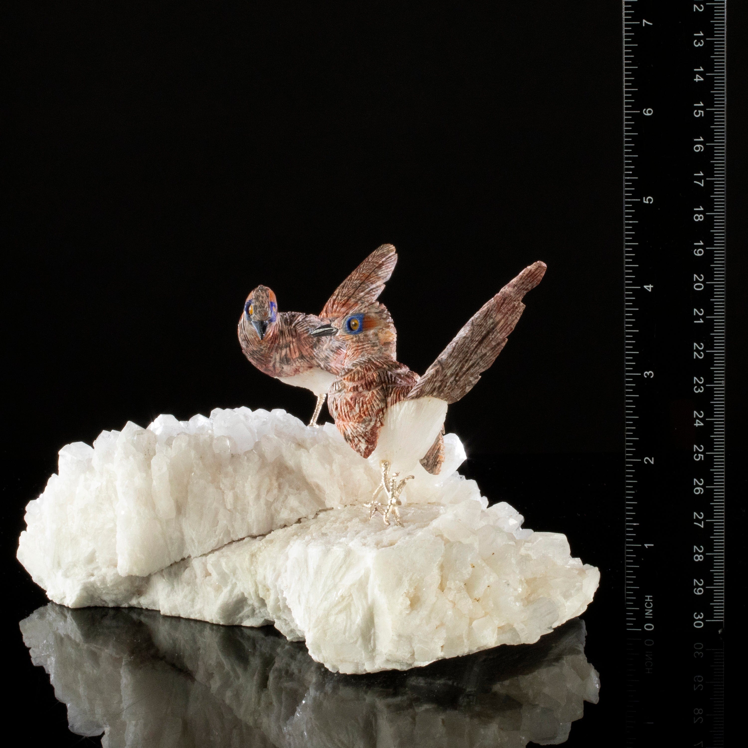 Kalifano Love Birds Carvings Leopardskin Jasper Roadrunner Love Birds Carving on Quartz Base LB.A237.002