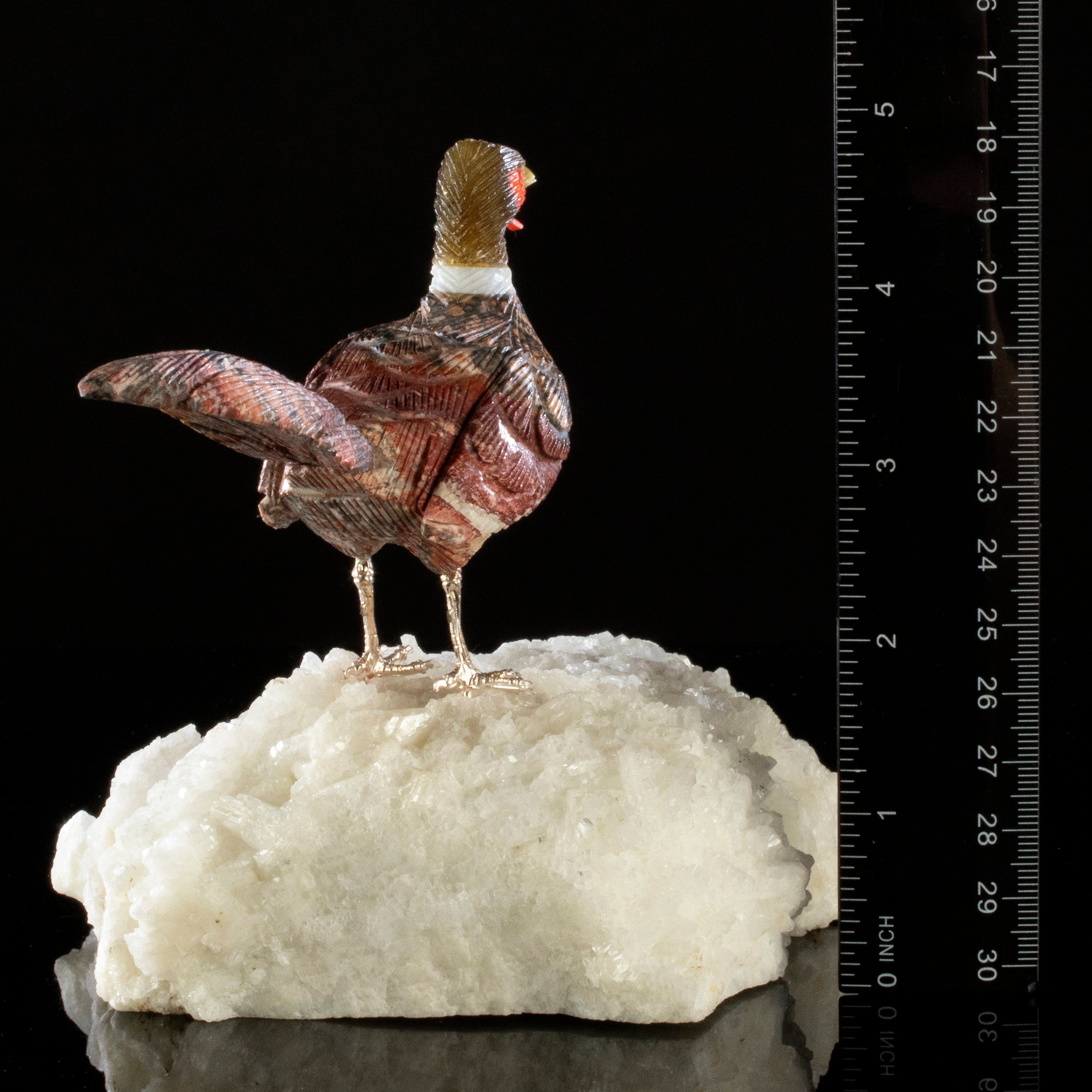 Kalifano Love Birds Carvings Leopardskin Pheaseant Love Bird Carving on Quartz Base LB.A161.001