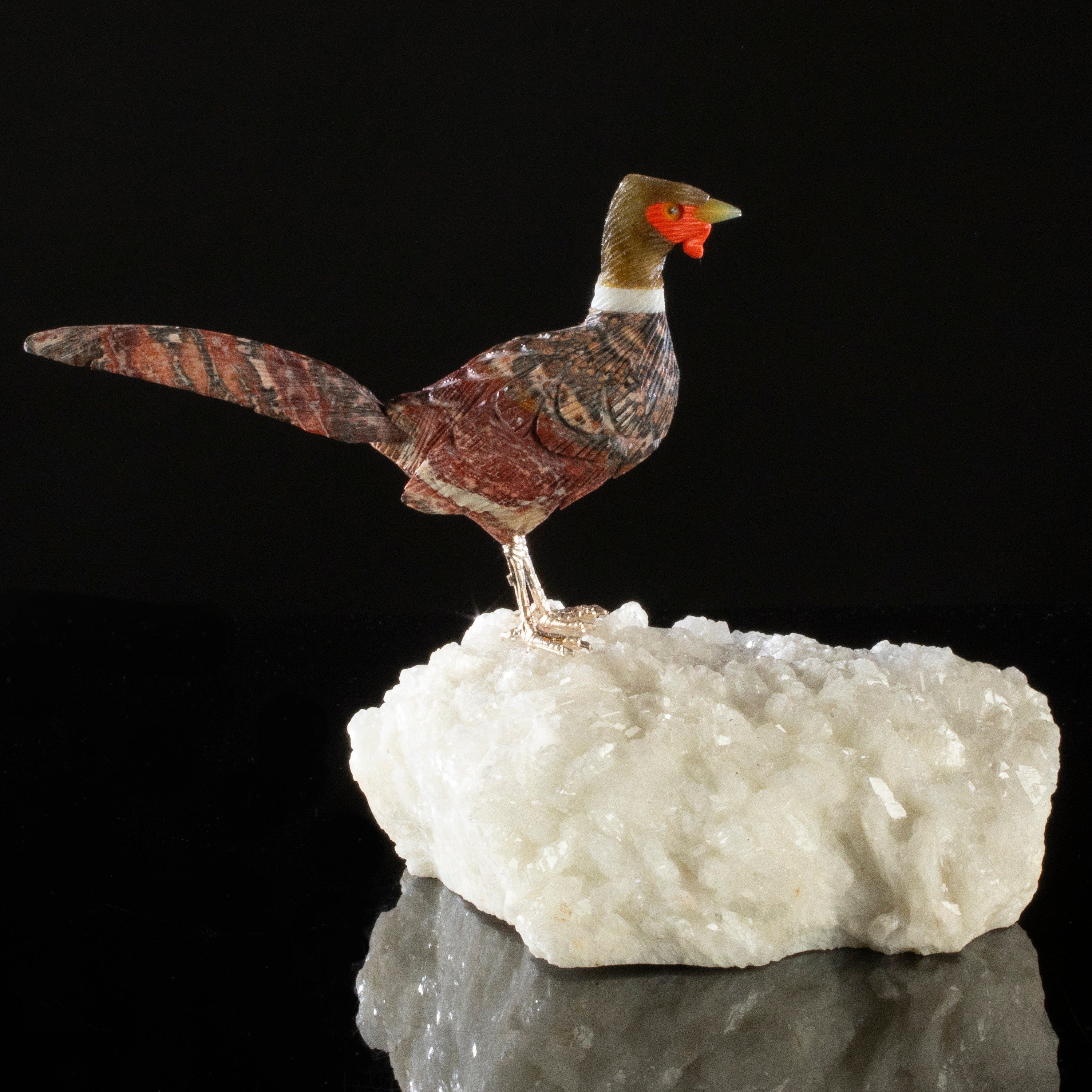 Kalifano Love Birds Carvings Leopardskin Pheaseant Love Bird Carving on Quartz Base LB.A161.001