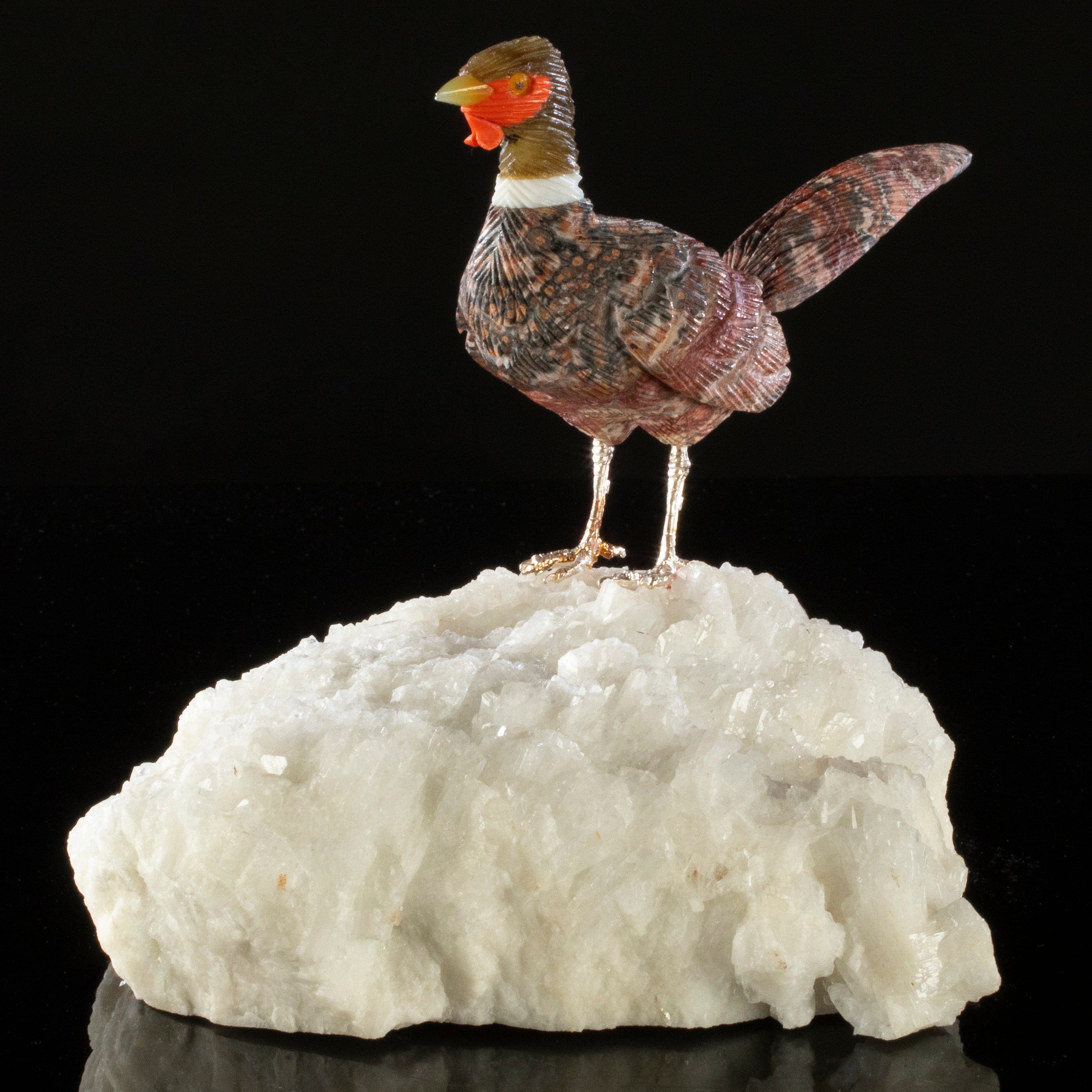 Kalifano Love Birds Carvings Leopardskin Pheaseant Love Bird Carving on Quartz Base LB.A161.001