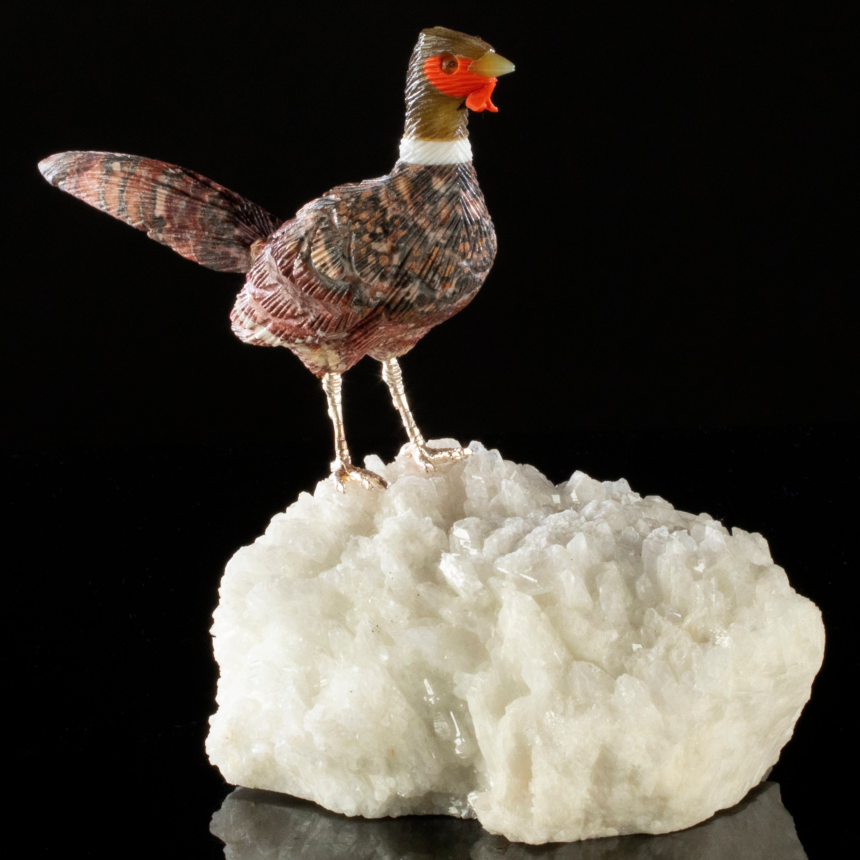 Kalifano Love Birds Carvings Leopardskin Pheaseant Love Bird Carving on Quartz Base LB.A161.001