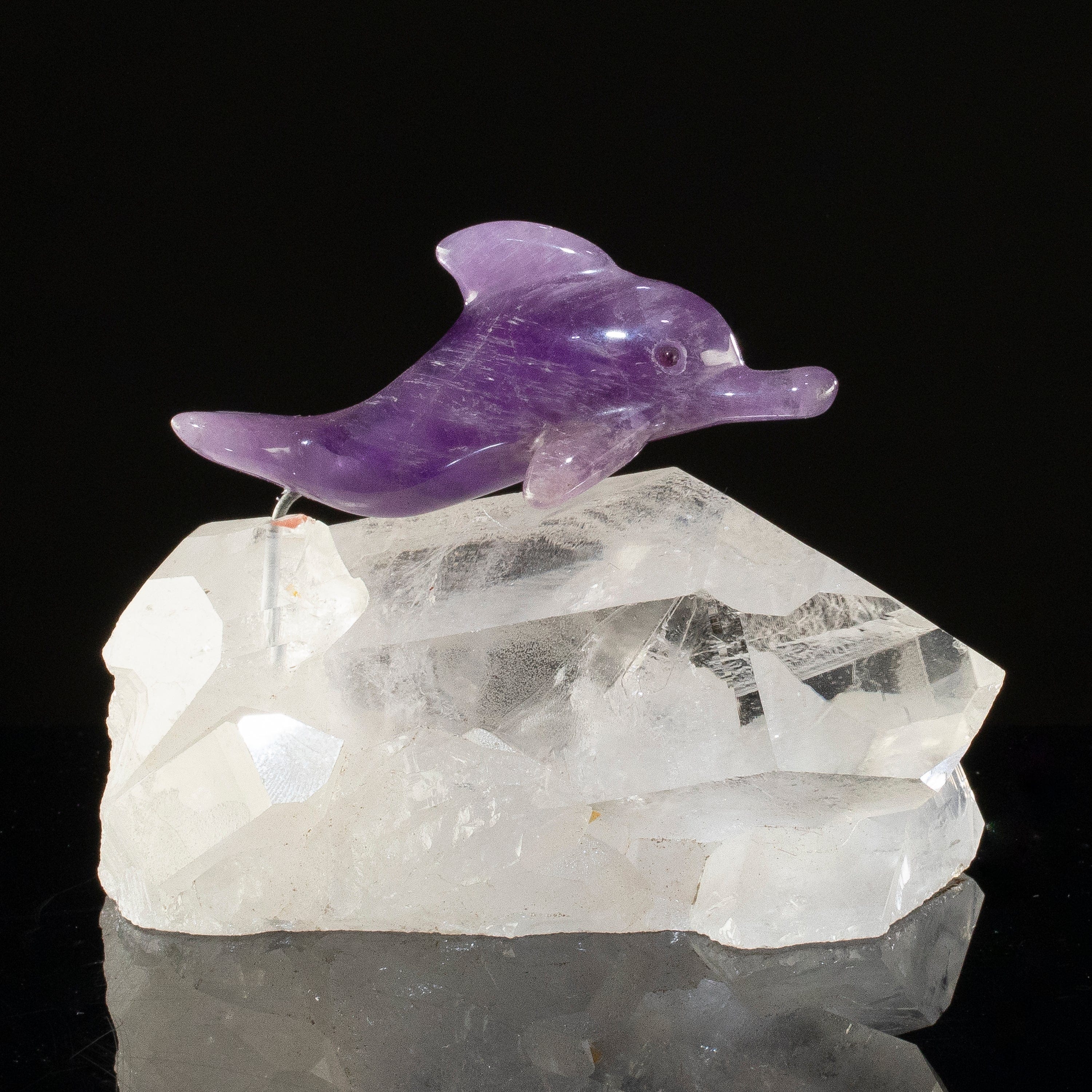 KALIFANO Love Birds Carvings Peter Muller Amethyst Dolphin Carving on Quartz Cluster Base LB.E107.002