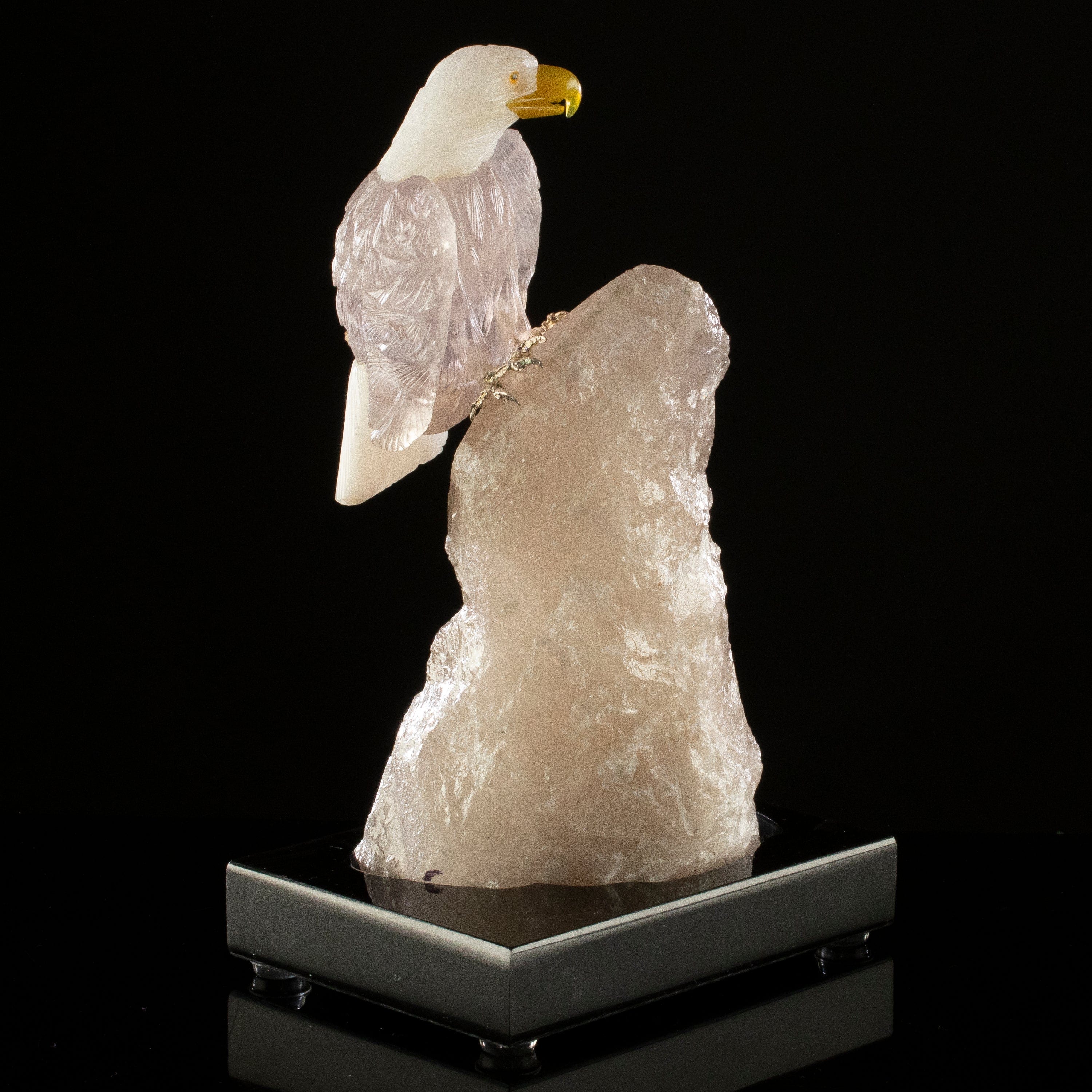 KALIFANO Love Birds Carvings Peter Muller Amethyst & Quartz Eagle Carving on Smoky Quartz & Tourmaline Base LB.A120.003