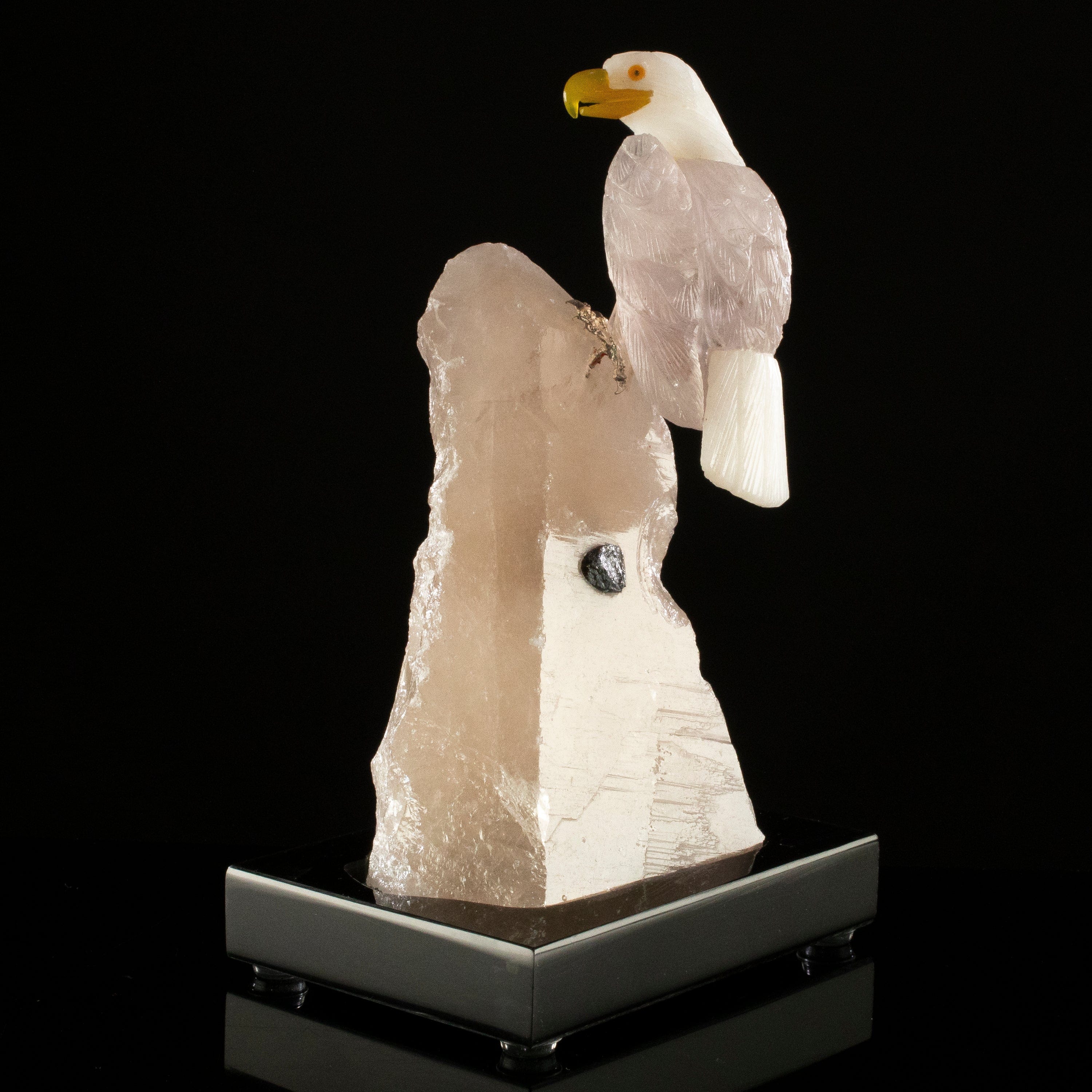 KALIFANO Love Birds Carvings Peter Muller Amethyst & Quartz Eagle Carving on Smoky Quartz & Tourmaline Base LB.A120.003