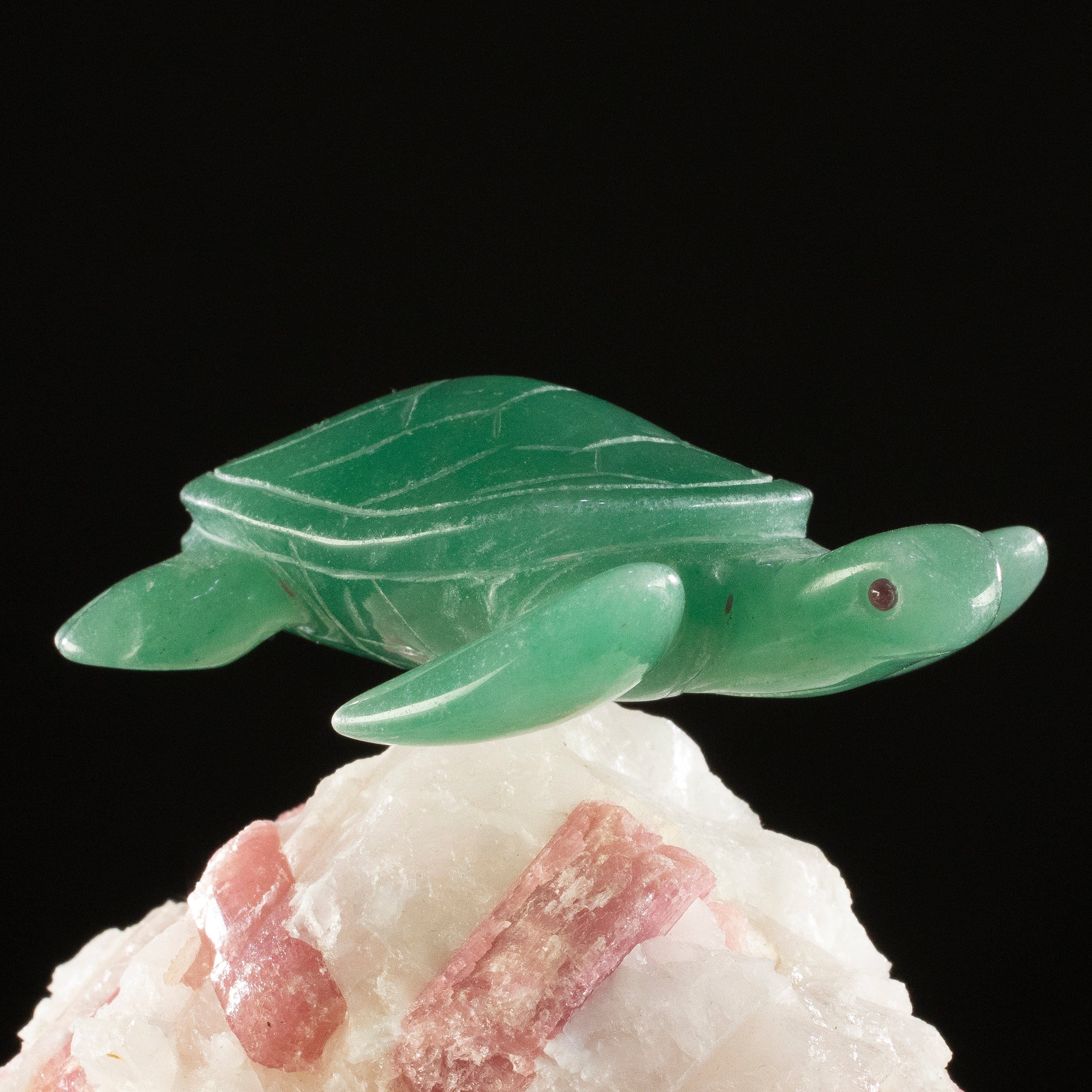 KALIFANO Love Birds Carvings Peter Muller Aventurine Turtle Carving on Rubellite Base LB.E114.007