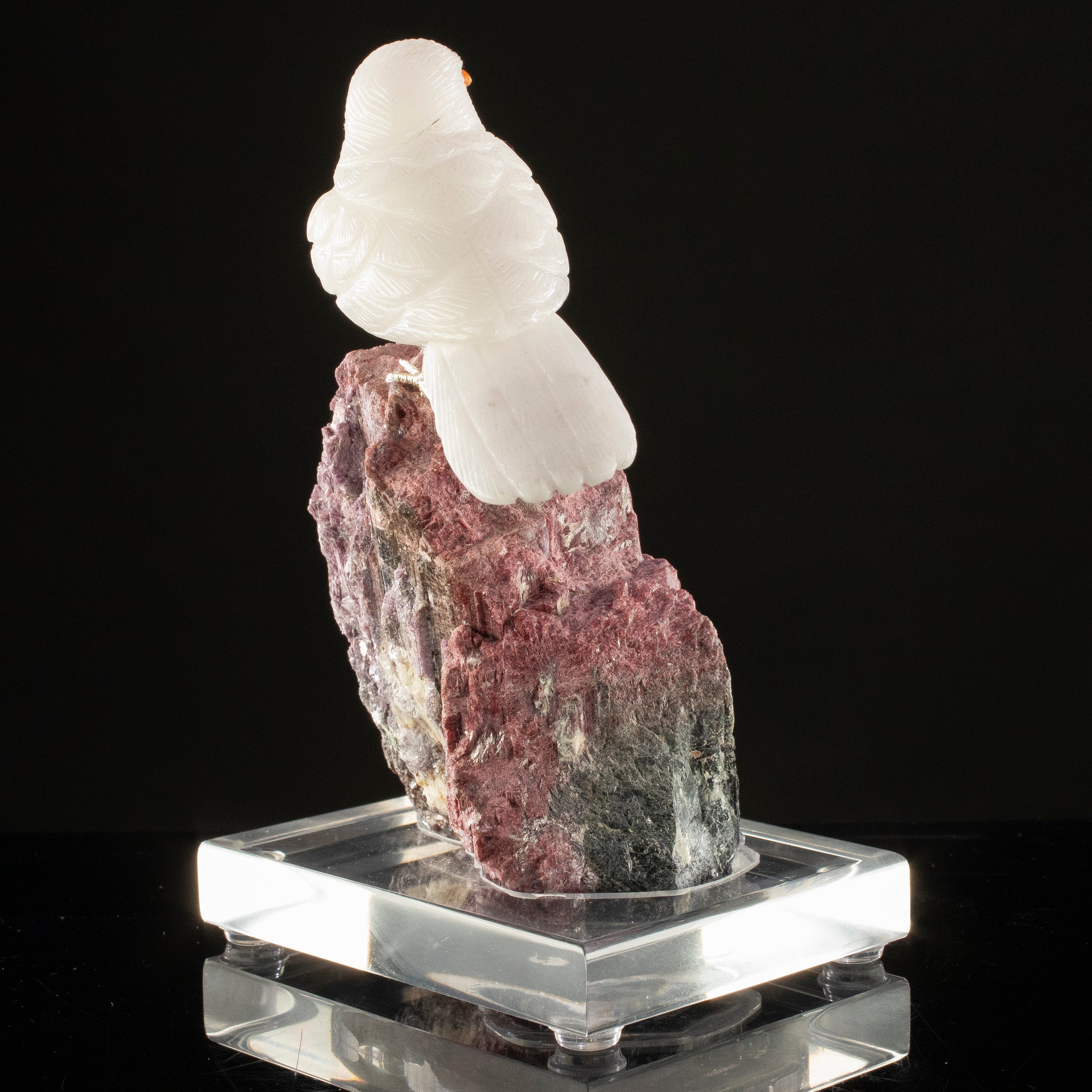 KALIFANO Love Birds Carvings Peter Muller Quartz Dove Carving on Rubellite Base LB.A170.002