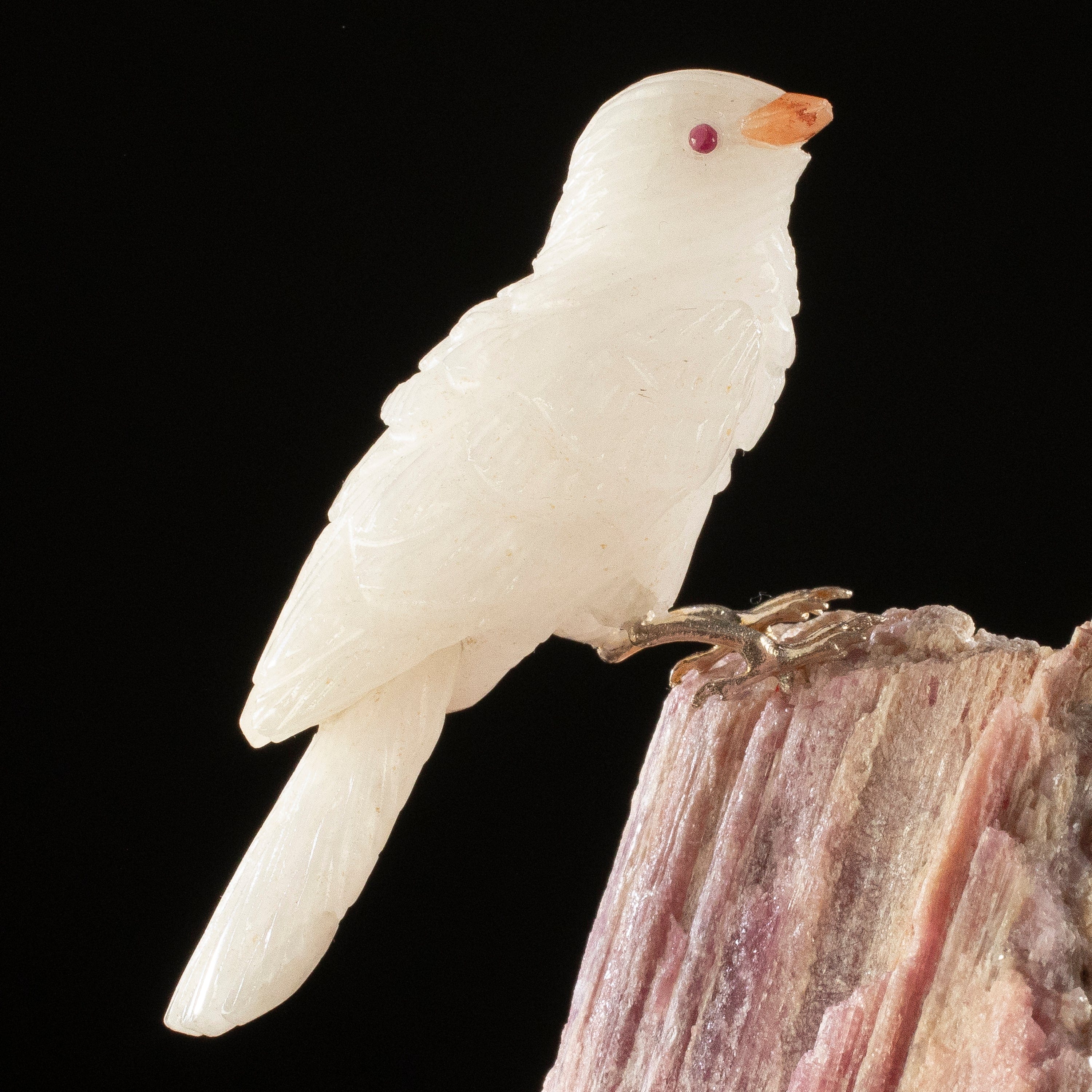 KALIFANO Love Birds Carvings Peter Muller Quartz Pigeon Carving on Rubellite Base LB.A172.003