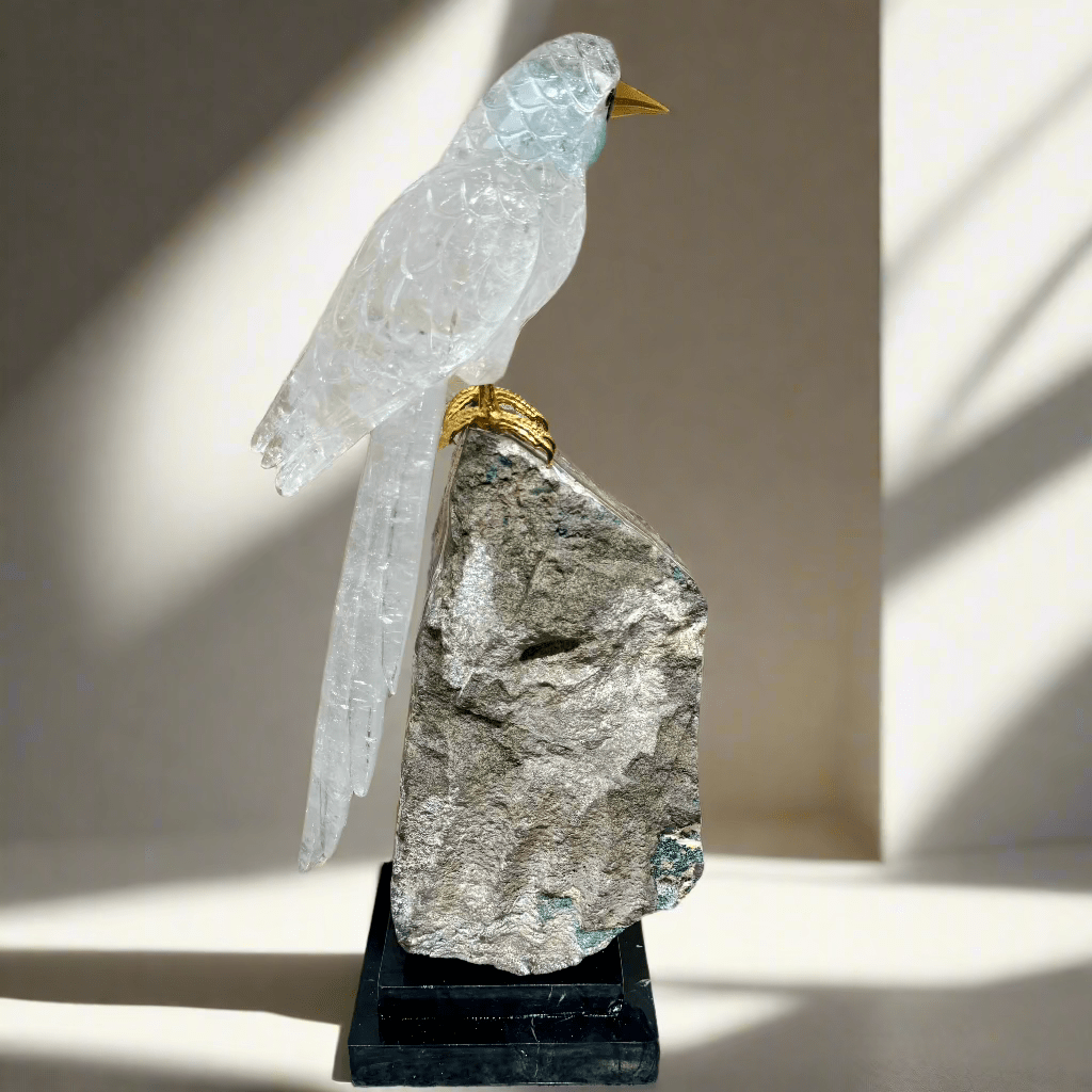 KALIFANO Love Birds Carvings Quartz Falcon Carving on Amethyst Geode Base - 21" LB44000.002