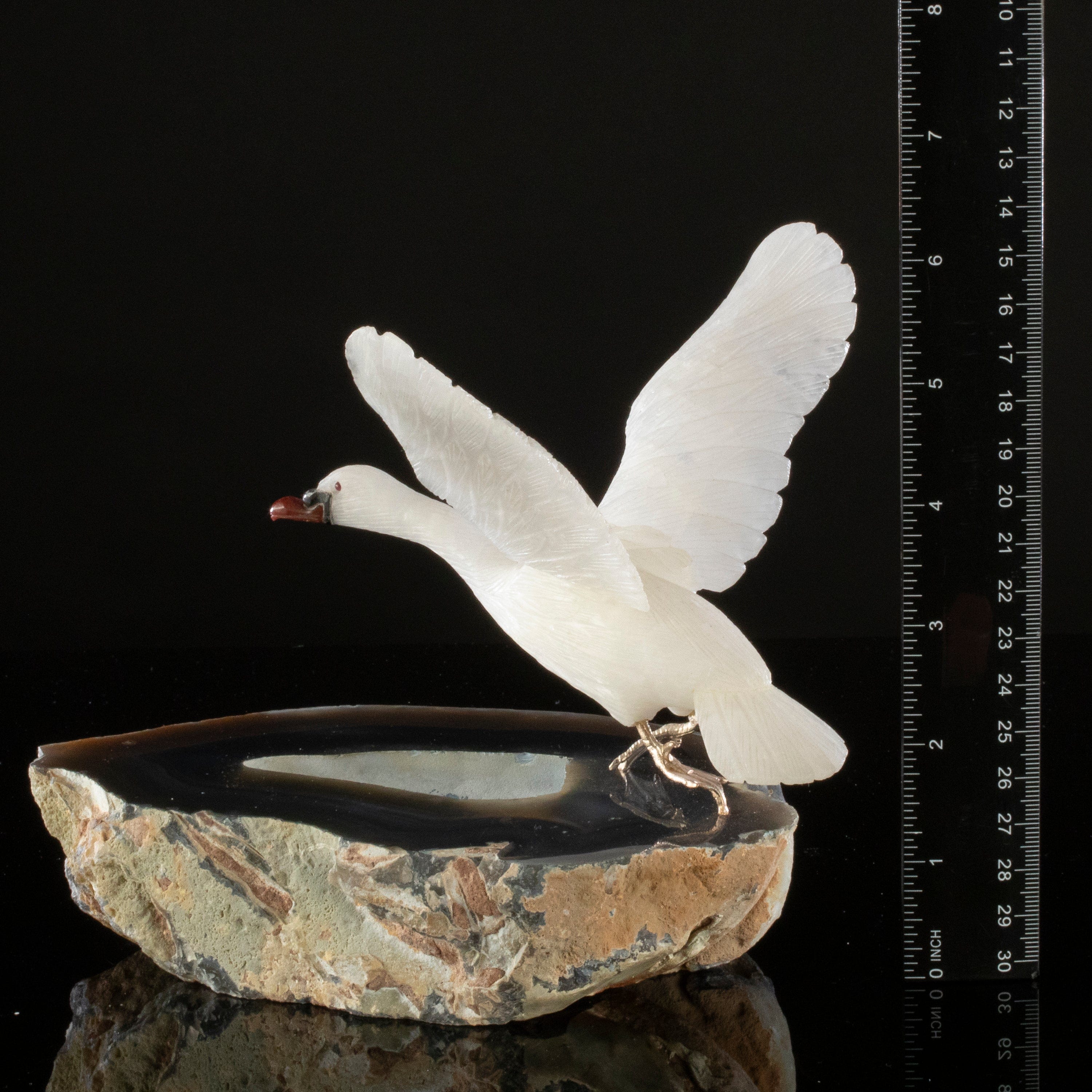 Kalifano Love Birds Carvings Quartz Goose Love Bird Carving on Agate Base LB.A111.001