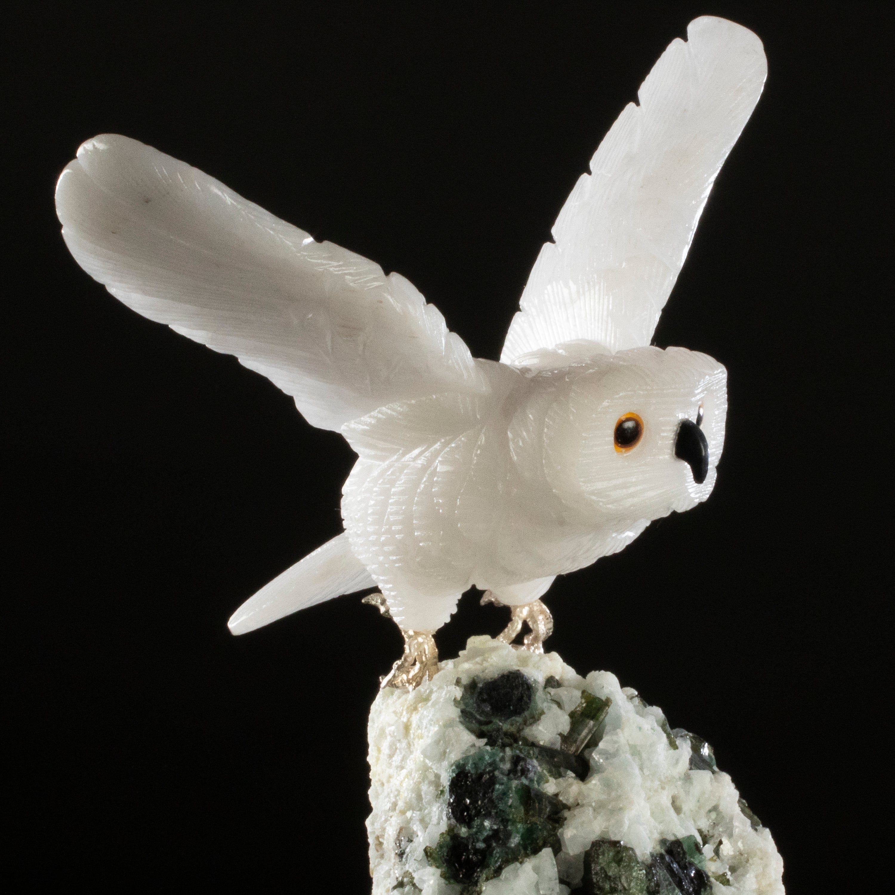 Kalifano Love Birds Carvings Quartz Owl Love Bird Carving on Quartz & Epidote Base LB.A329.001