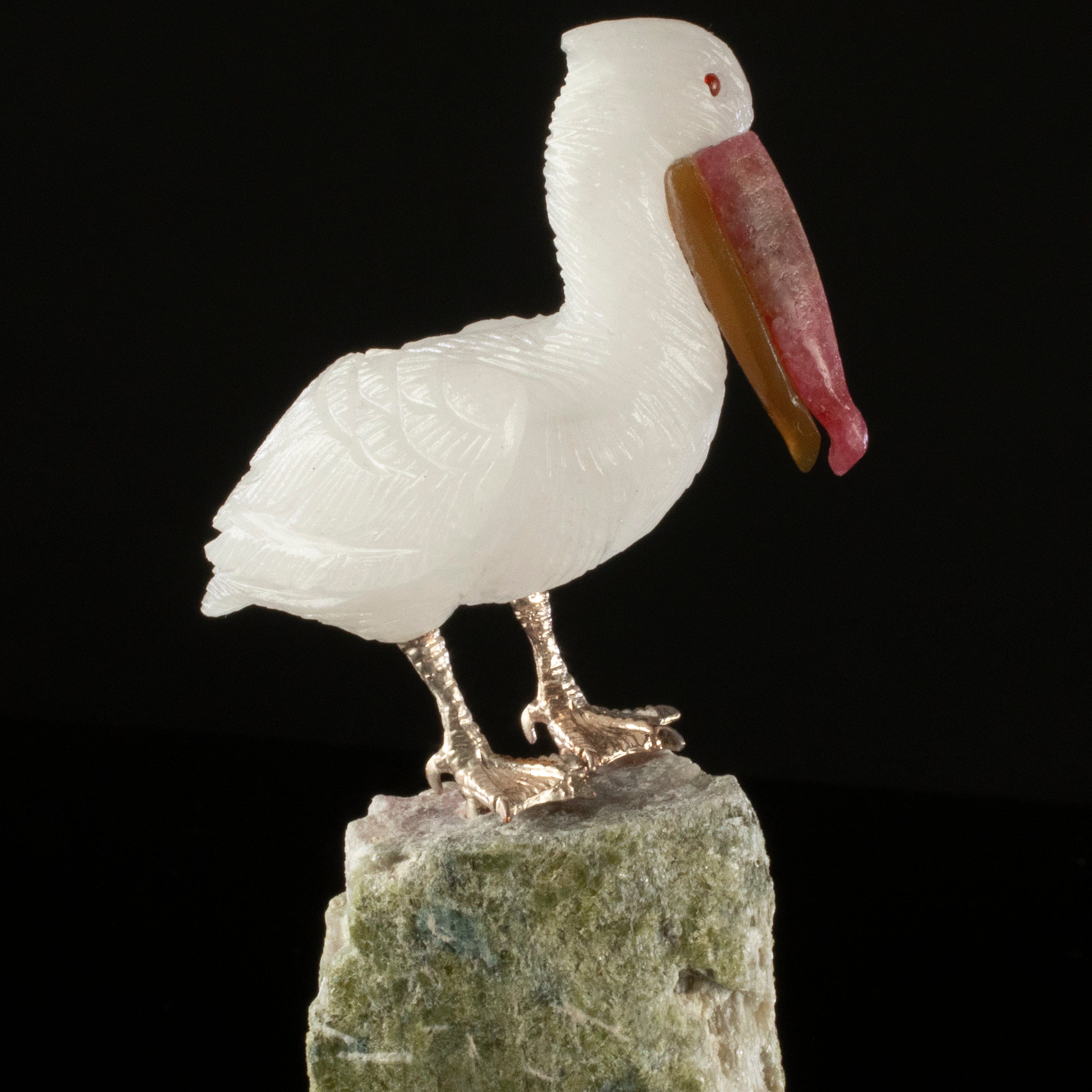 Kalifano Love Birds Carvings Quartz Pelican Love Bird Carving on Tourmaline Base LB.A126.004