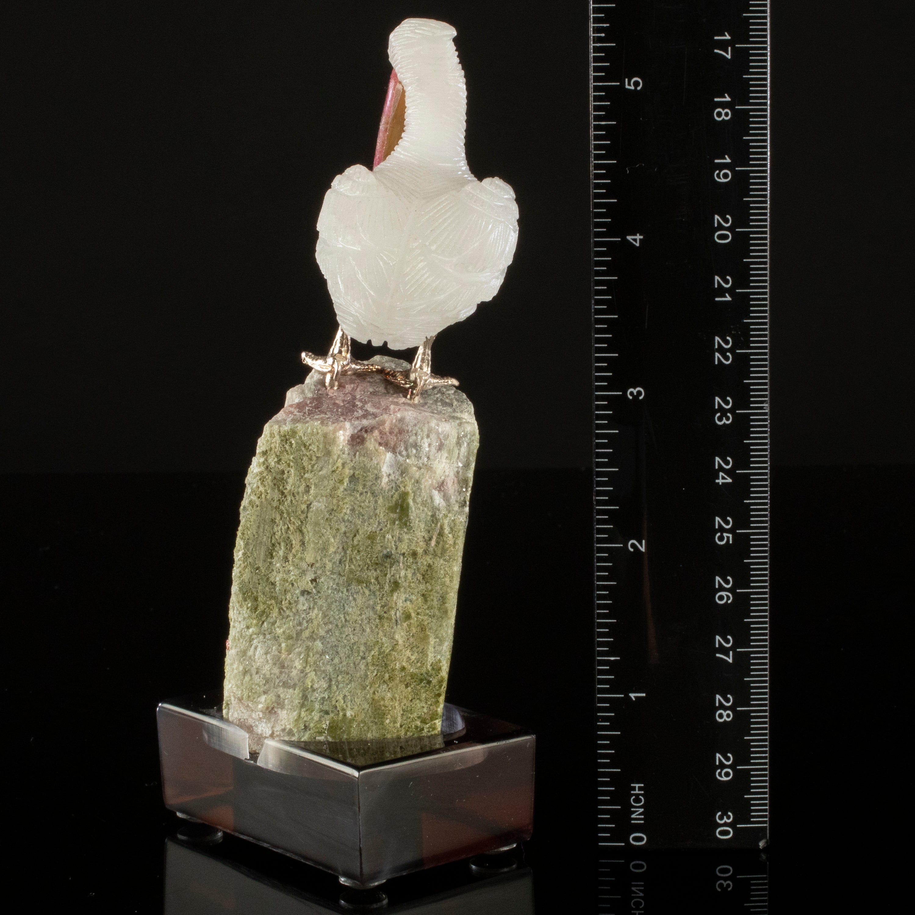 Kalifano Love Birds Carvings Quartz Pelican Love Bird Carving on Tourmaline Base LB.A126.004