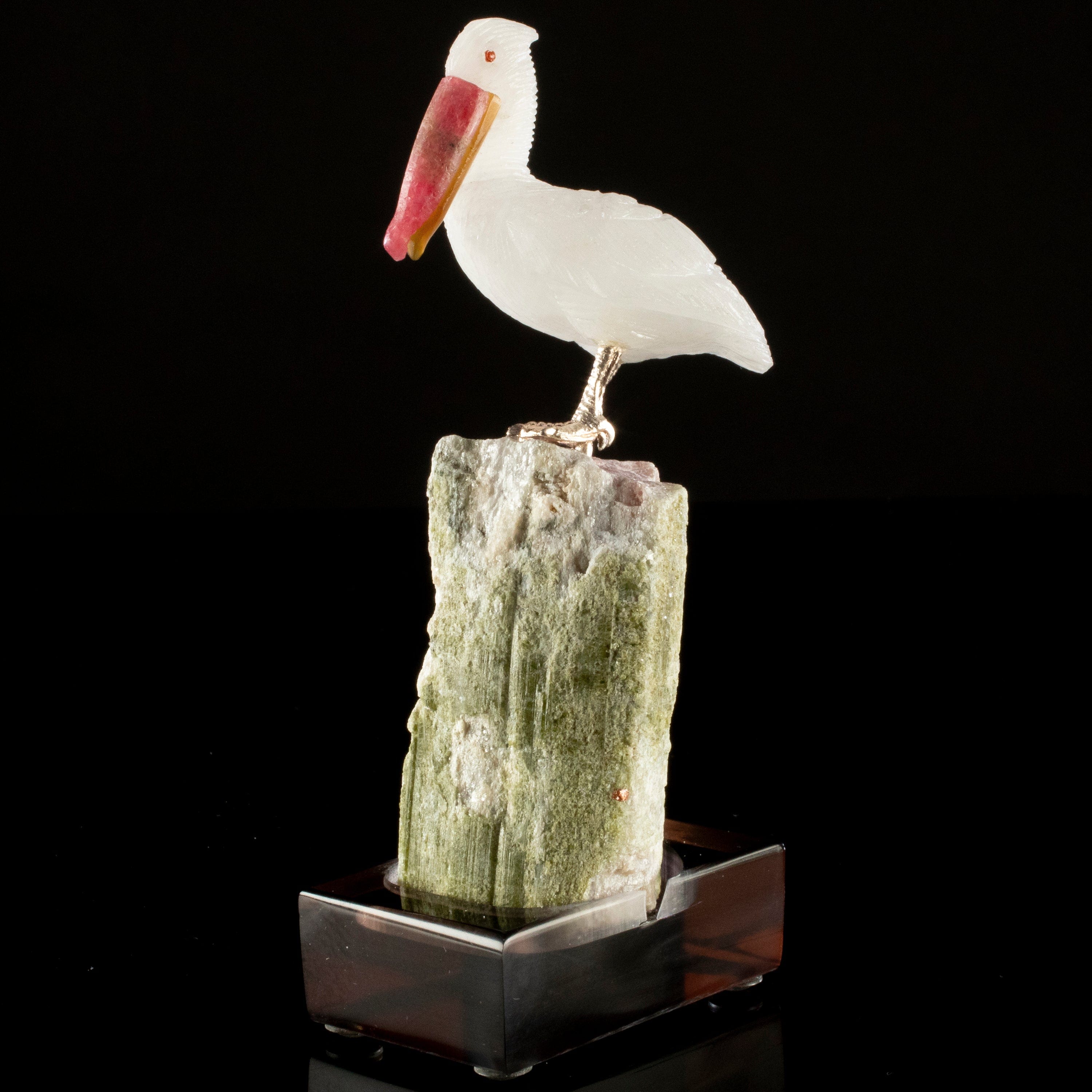 Kalifano Love Birds Carvings Quartz Pelican Love Bird Carving on Tourmaline Base LB.A126.004