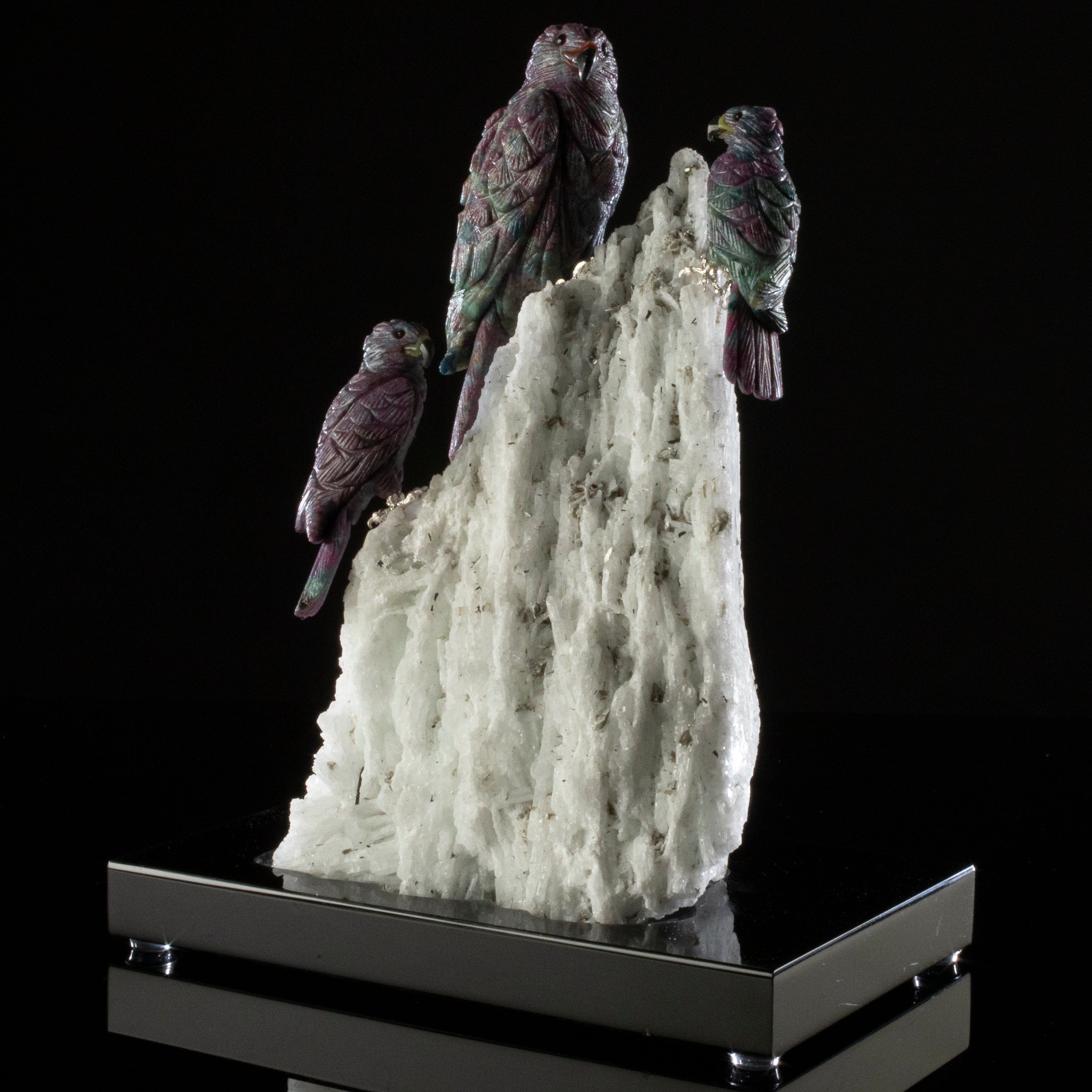 Kalifano Love Birds Carvings Rubizoisite Falcon Love Bird Carvings on Albite Base LB.A163.005
