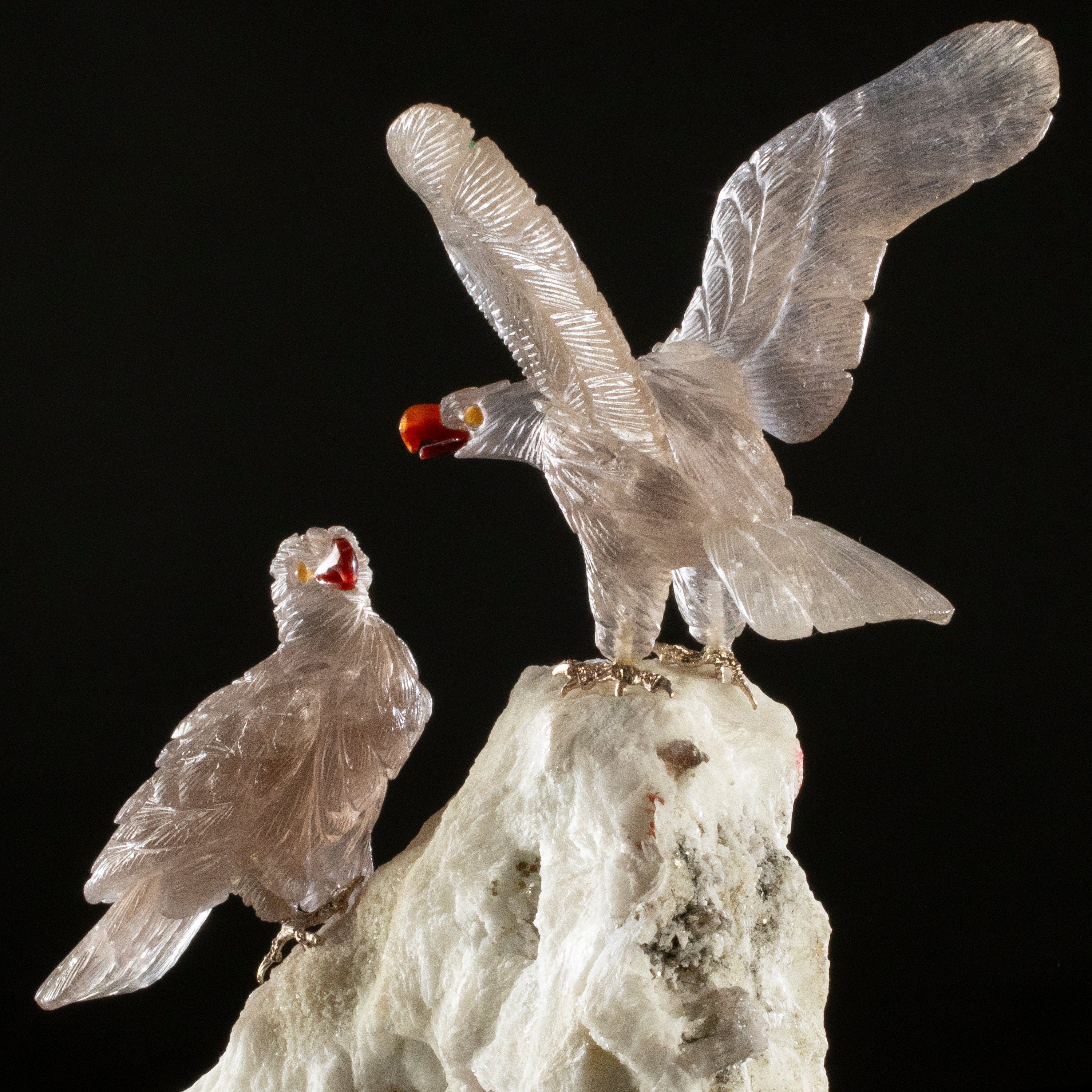 Kalifano Love Birds Carvings Smoky Quartz Eagle Pair Love Birds Carving on Mica & Tourmaline Base LB.A235.002