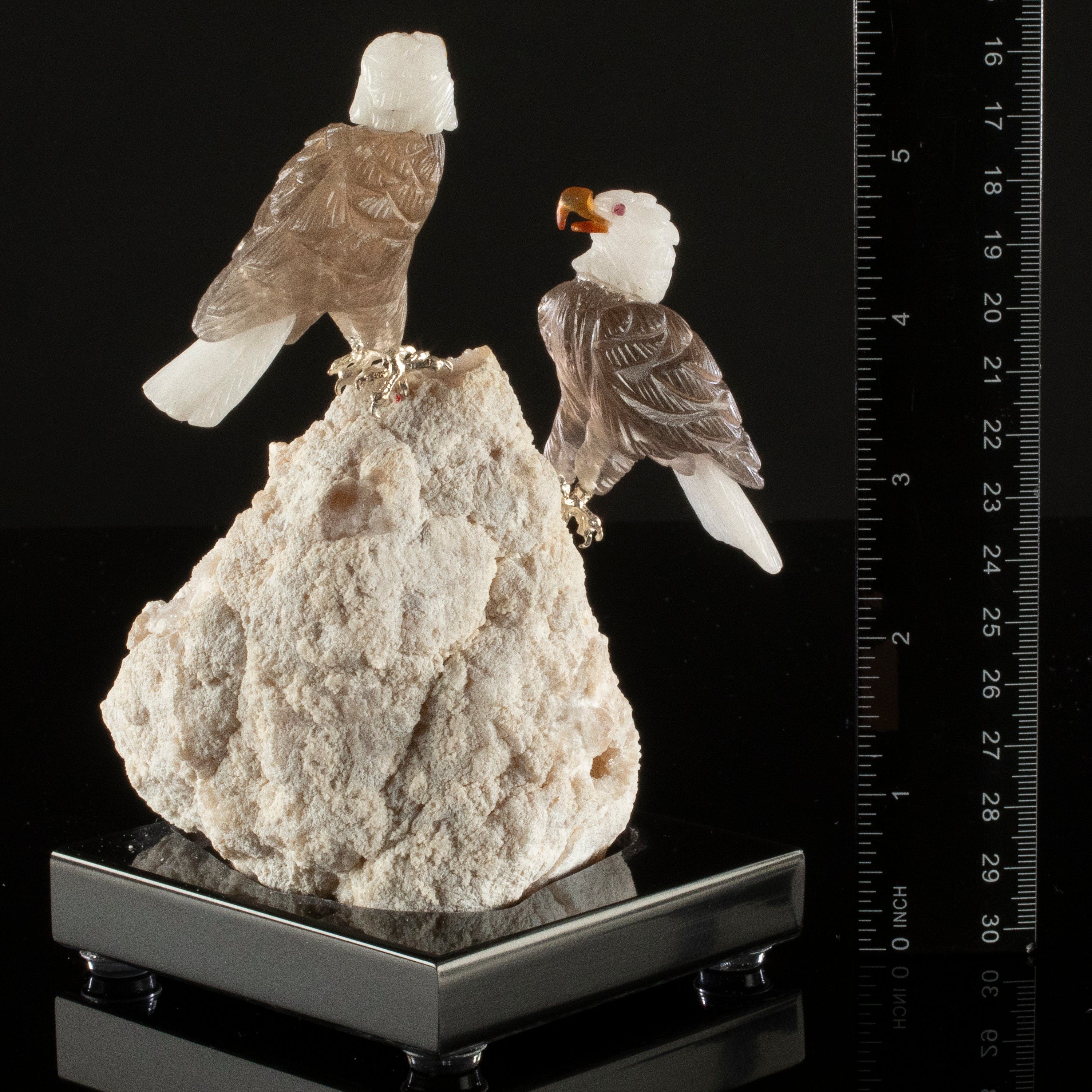 Kalifano Love Birds Carvings Smoky Quartz Eagle Pair Love Birds Carving on Quartz Base LB.C231.003